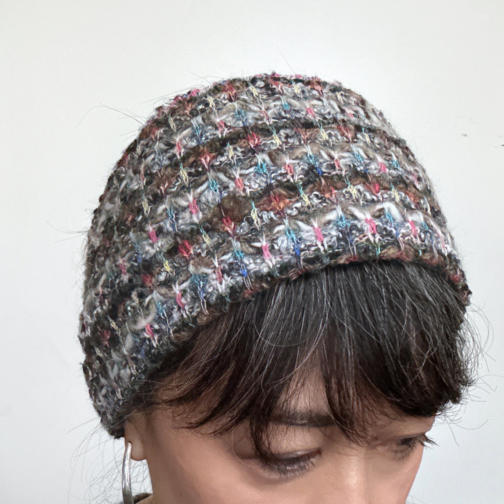 Wool Headband Ear warmer Brown White