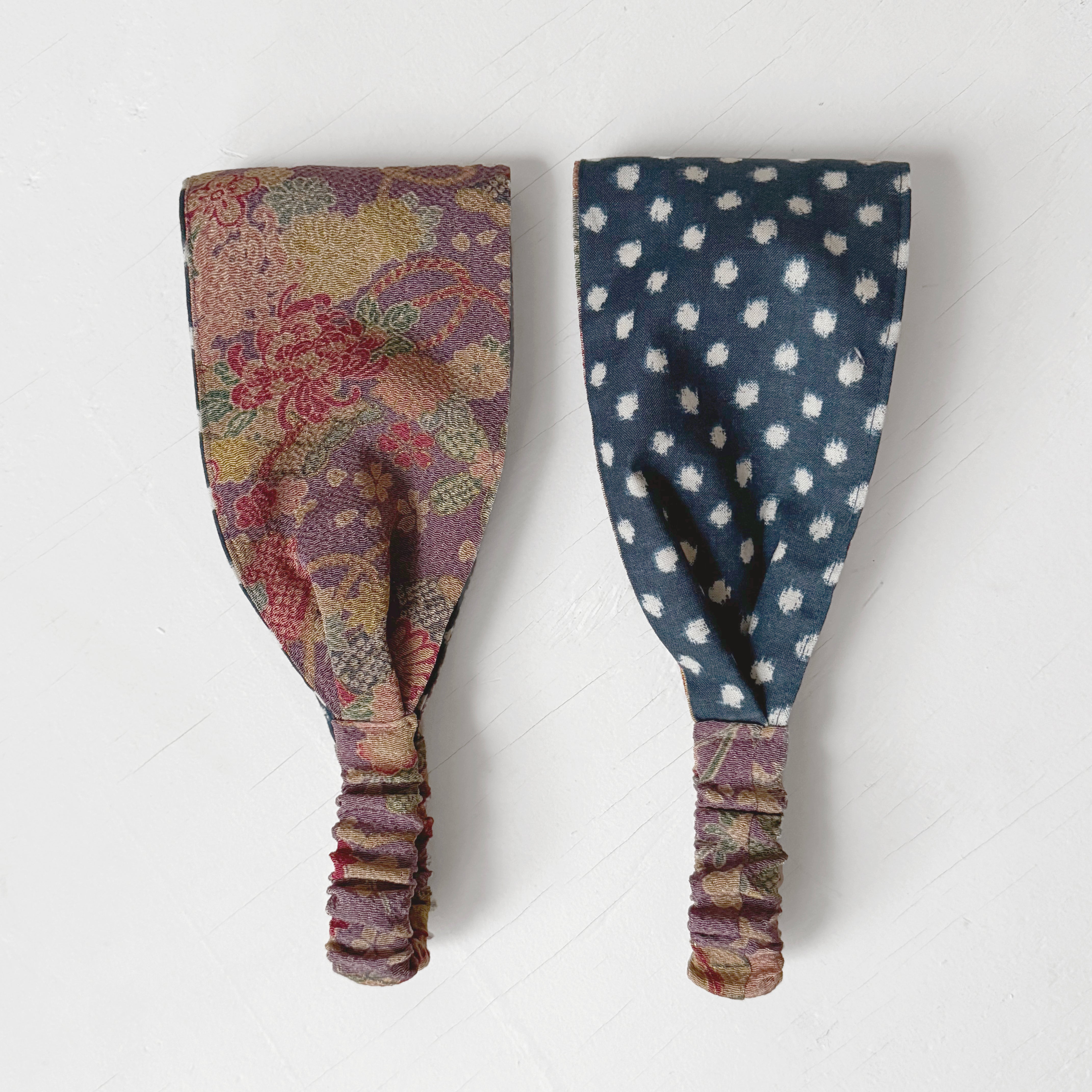 Reversible Japanese fabric headband: Dusty purple, Gold, Floral