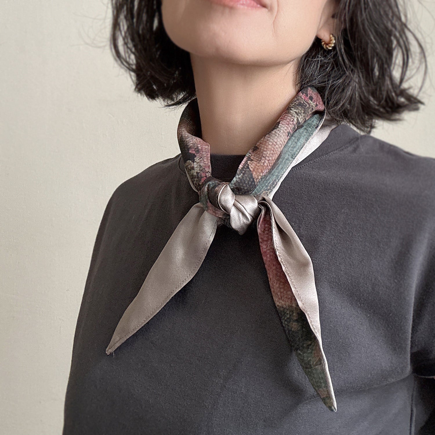 Reversible headscarf: Pink Green light weight cotton fabric, silver pink silk lining tie yourself scarf