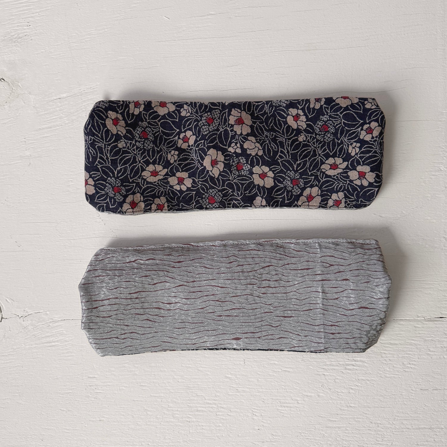 Reversible Headband: Japanese Cotton Navy floral, Silk Kimono Lining