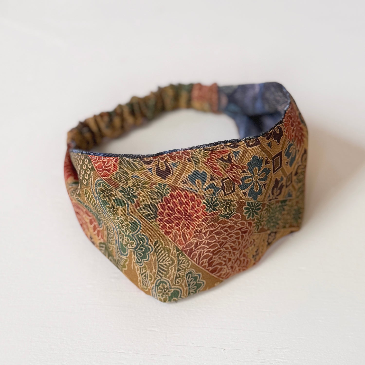 Reversible Headband: Silk vintage kimono, cotton Navy print