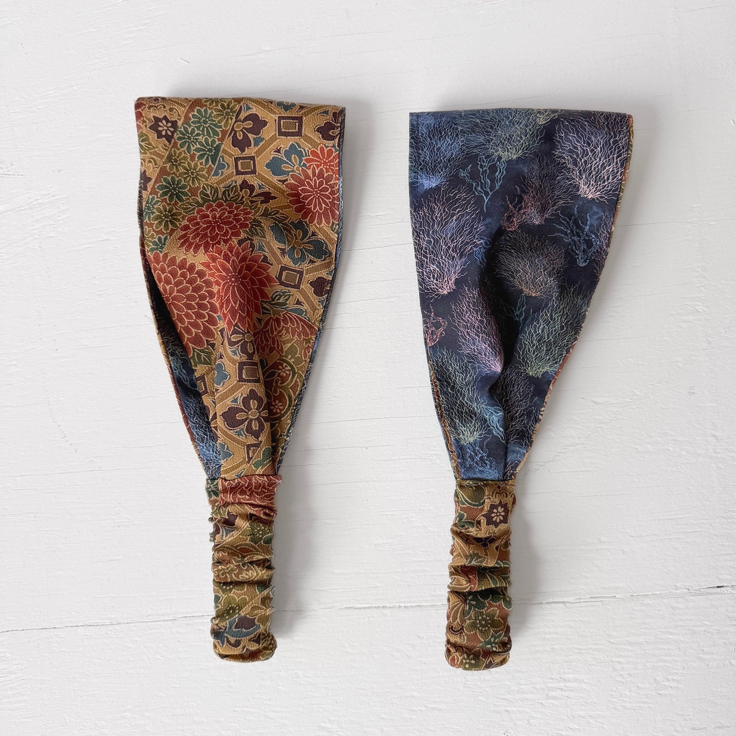Reversible Headband: Silk vintage kimono, cotton Navy print