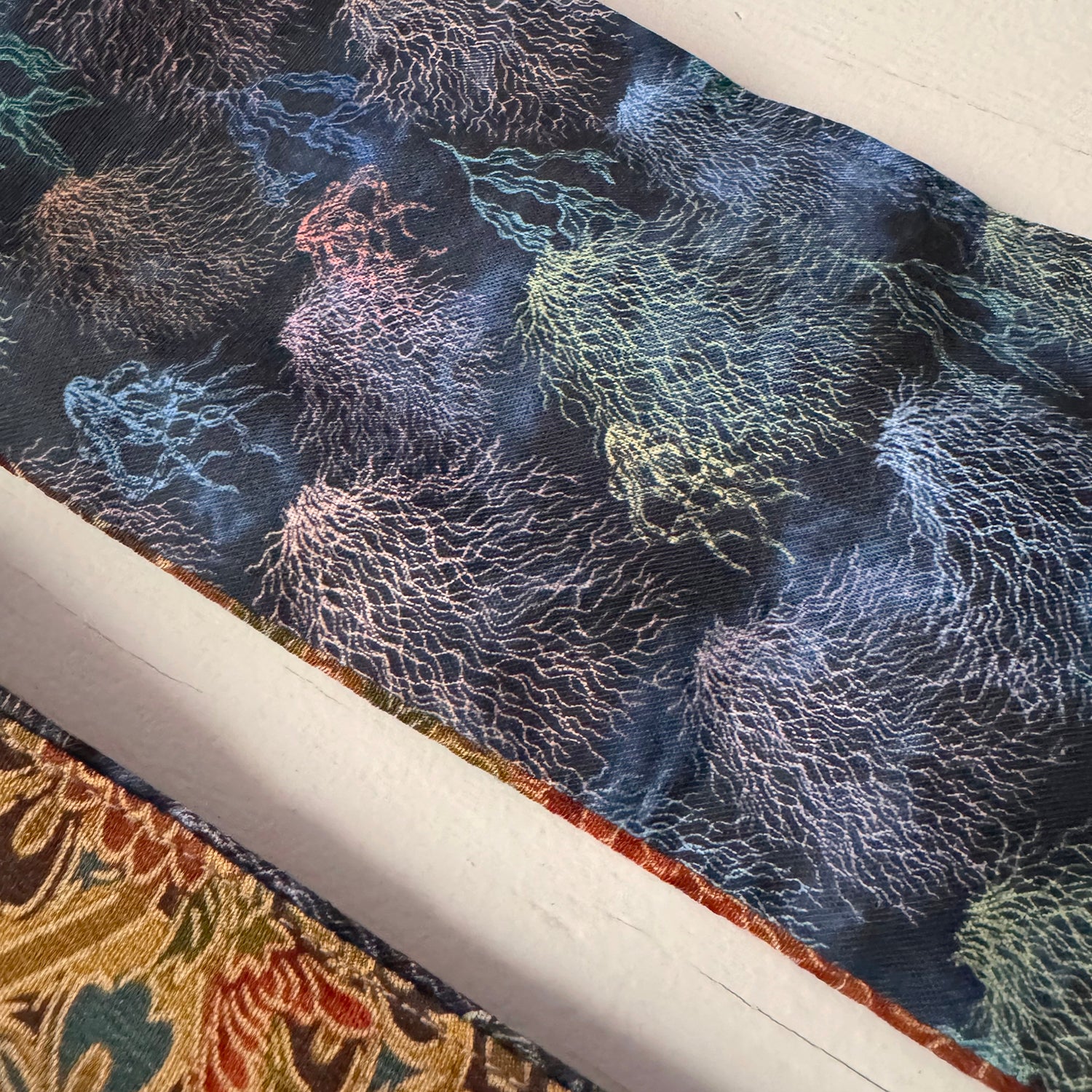 Reversible Headband: Silk vintage kimono, cotton Navy print