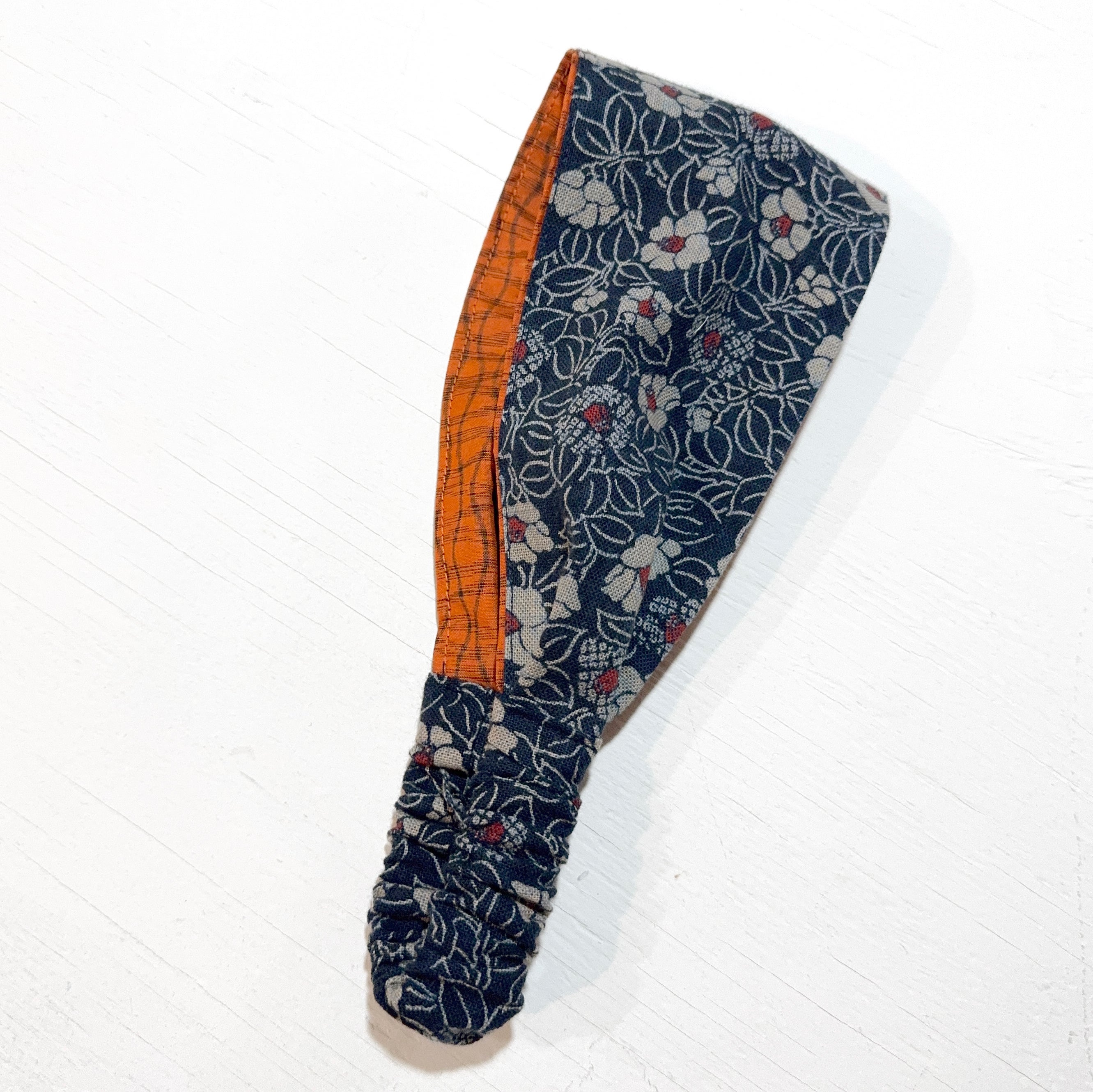 Head Band Cotton Small Flower Vintage Orange Kimono Authentic Japanese Fabric