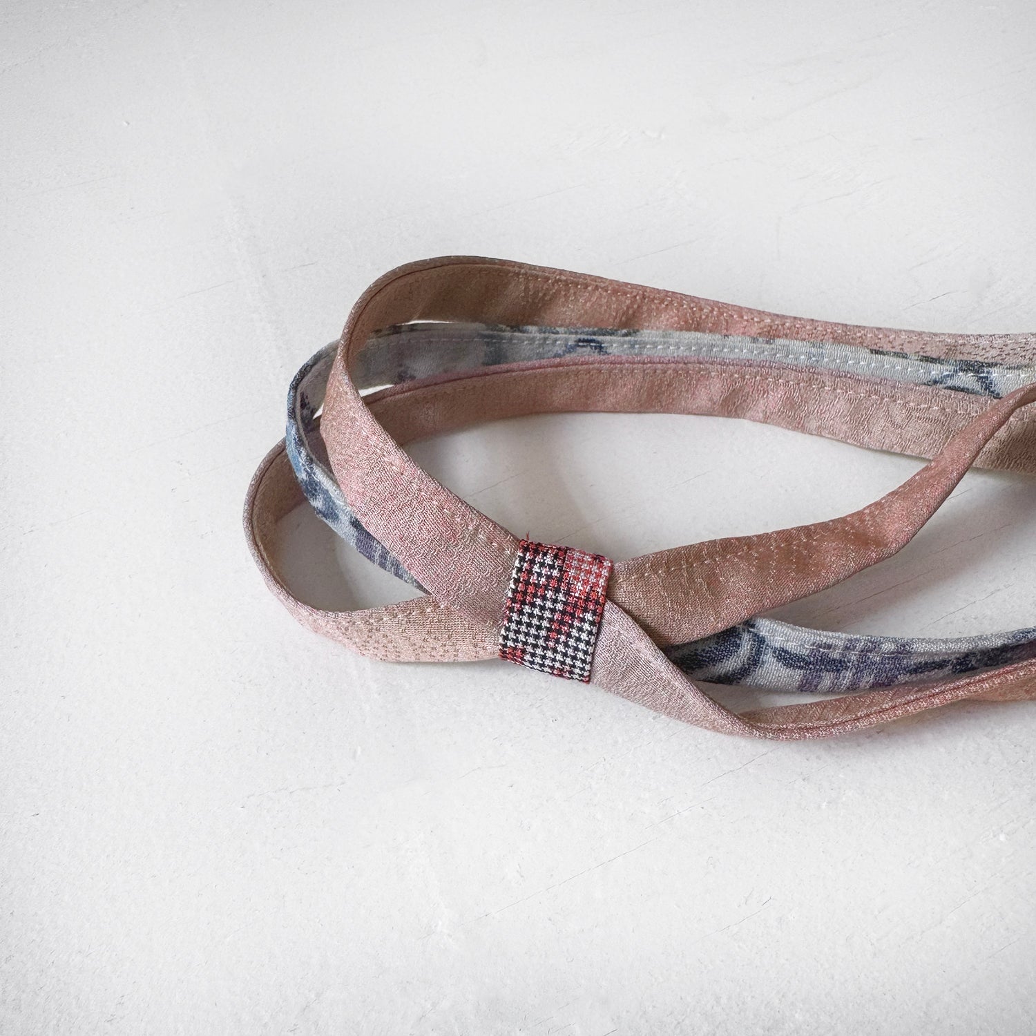 Japanese fabric triple headband, Adjustable vintage peach white floral