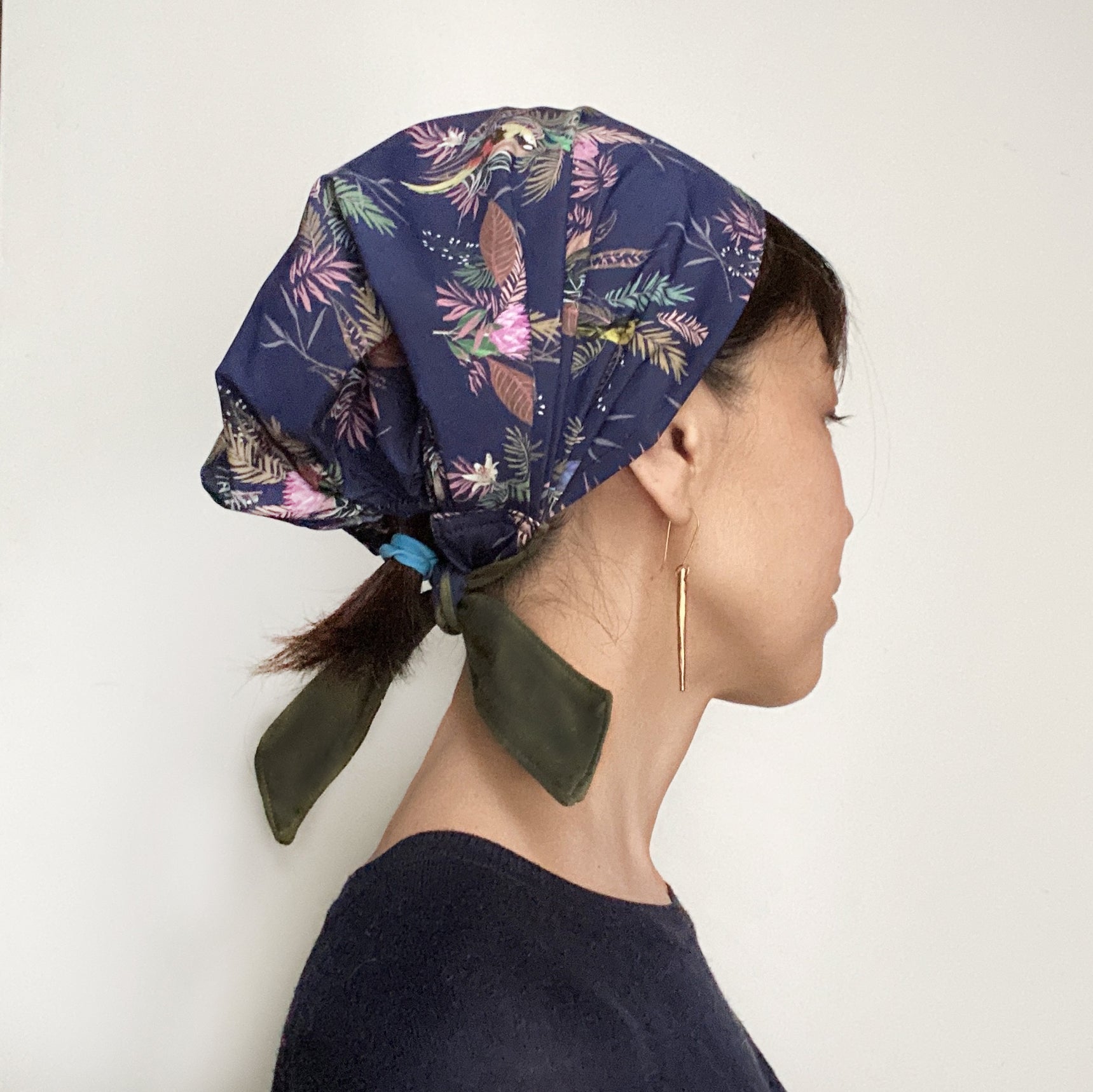 Head Covering Scarf Navy Birds - Cotton +