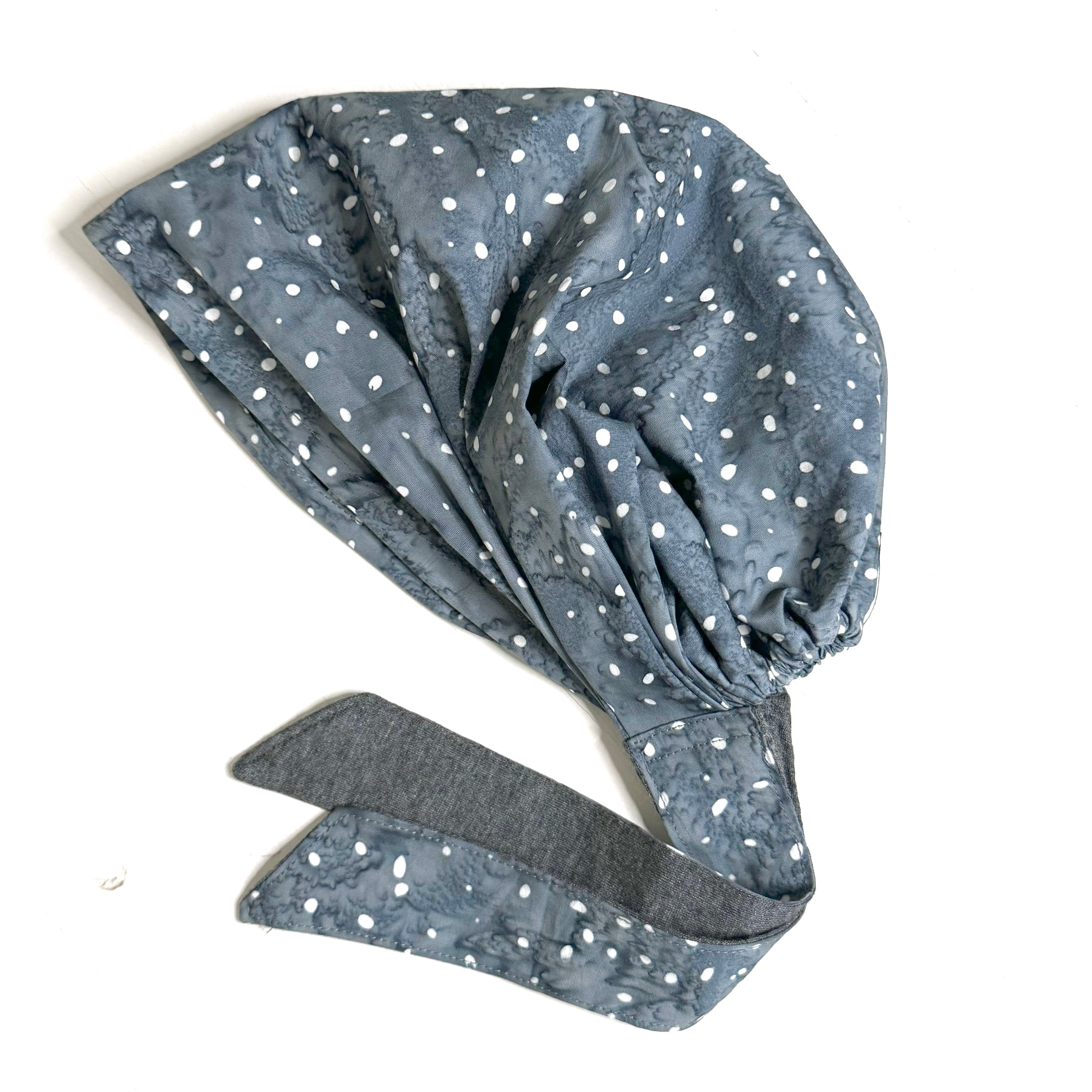 Head Covering Scarf Gray, White Polka Dots with Splash Print
