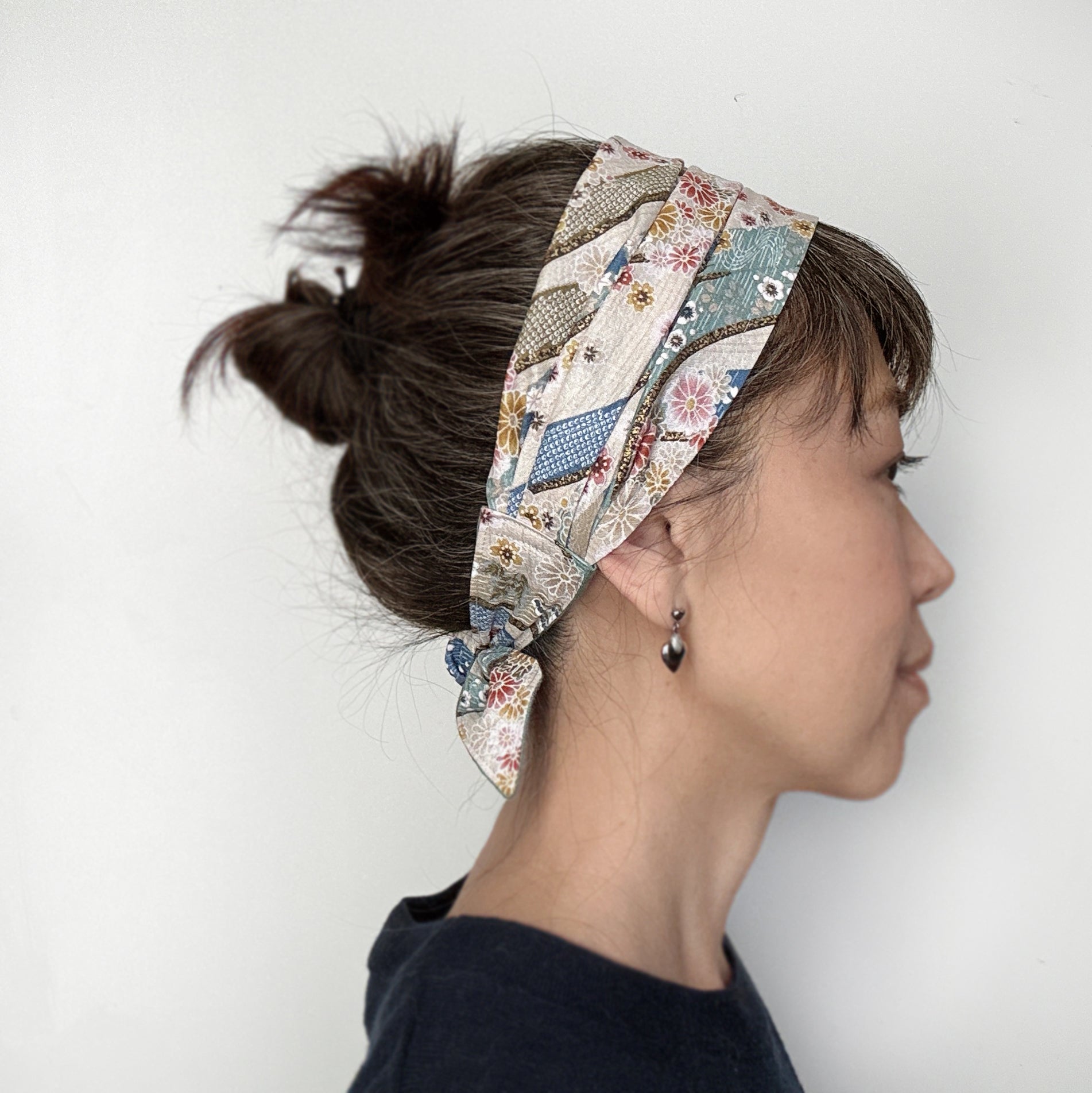 Japanese fabric head scarf, Aqua White