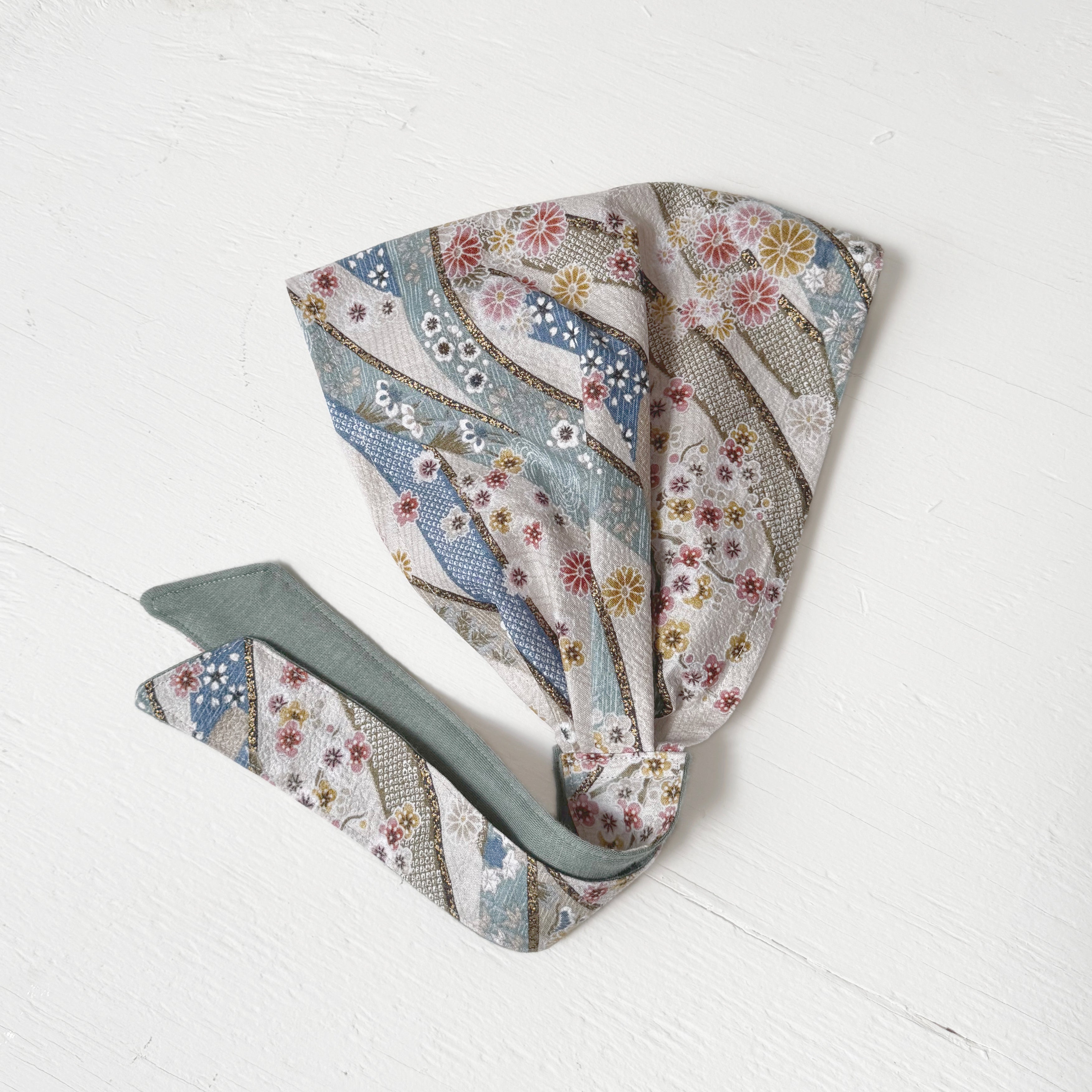 Japanese fabric head scarf, Aqua White