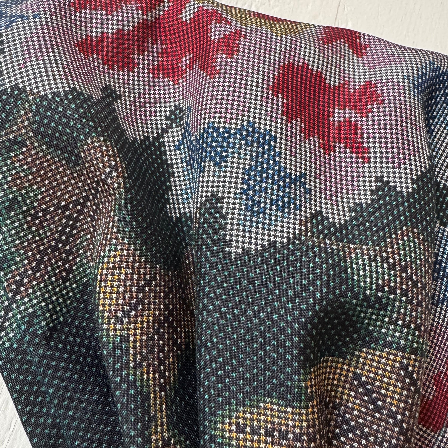 Head scarf Vintage kimono Japanese fabric Red flower on Green
