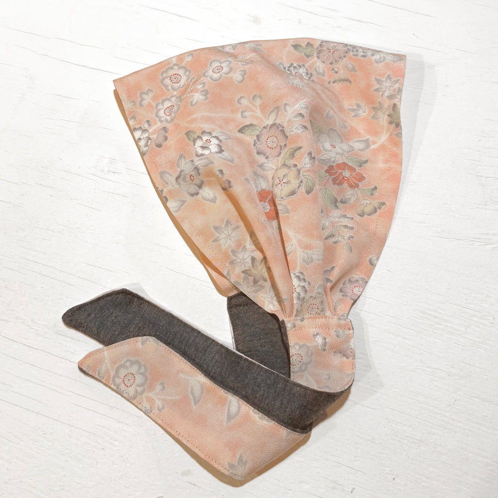 Head Scarf Vintage Kimono Peach Pink Japanese Fabric