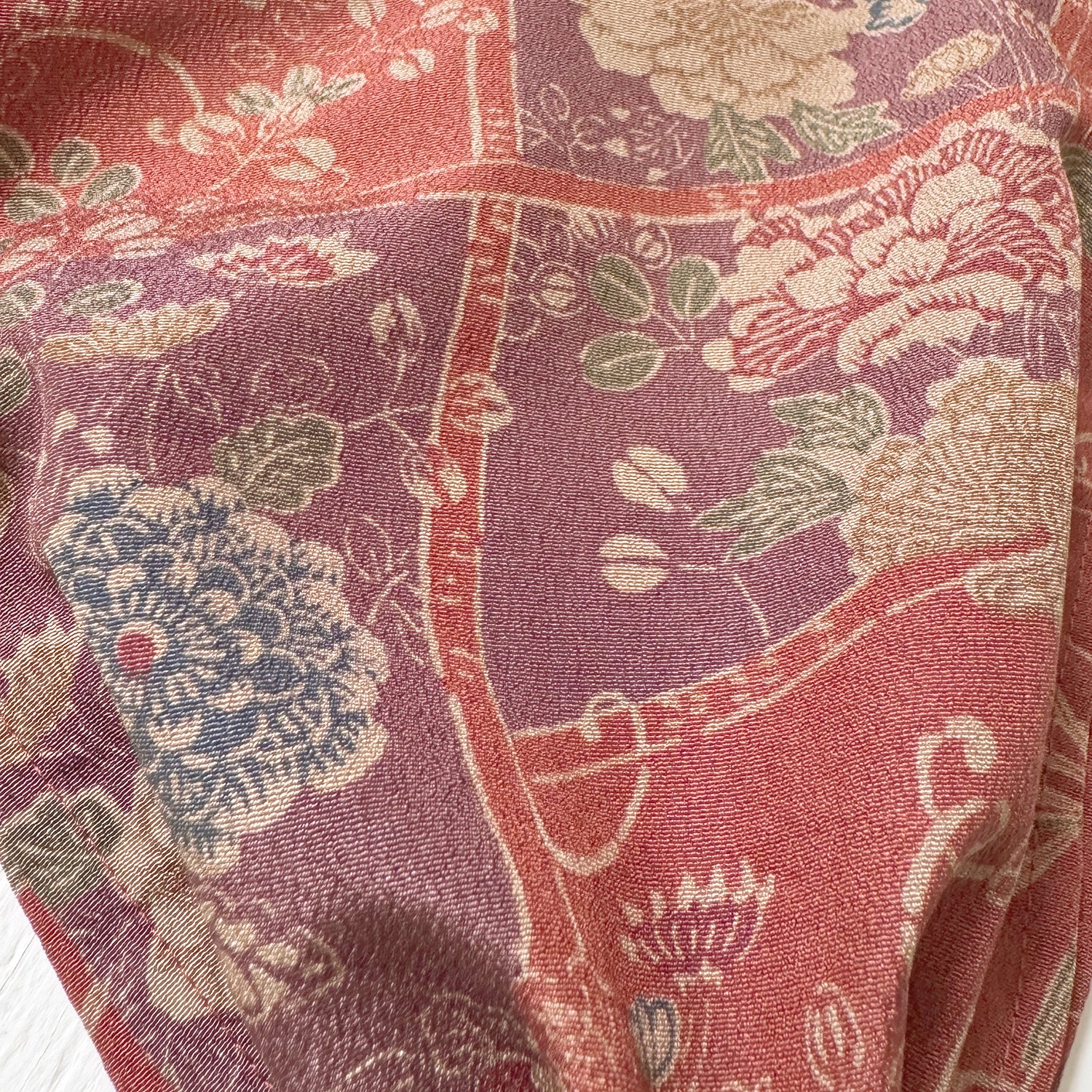 Head scarf Vintage kimono Japanese fabric Reddish Brown