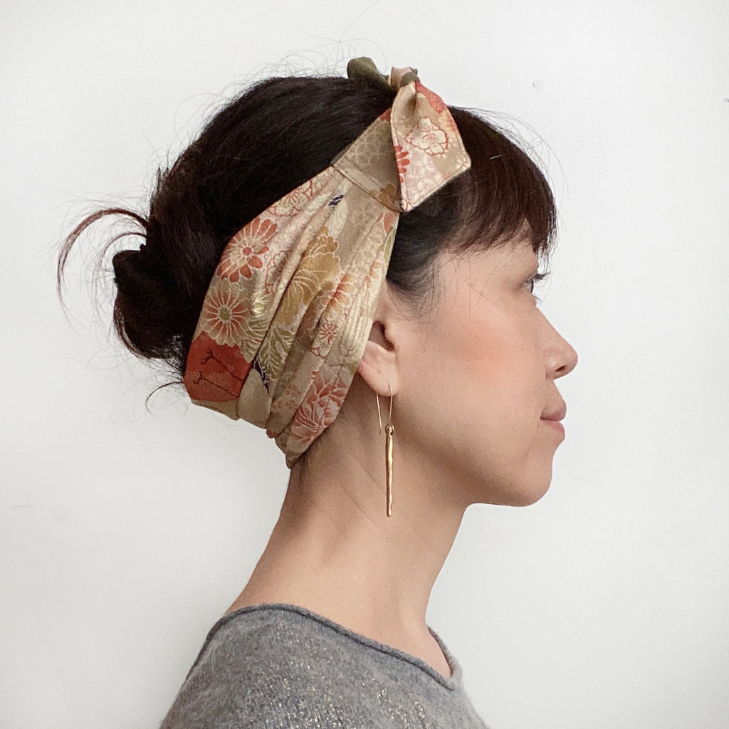 Head scarf, Japanese Kimono Print, Red, Crane - Head wrap – Mercato NY