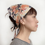 Head scarf, Japanese Kimono Fabric, Navy, Pink, floral - Headwrap