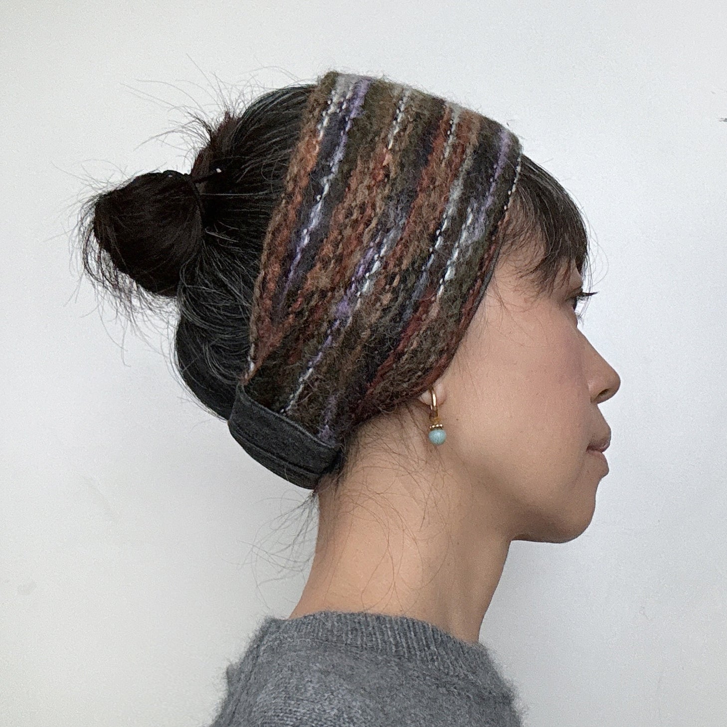 Wool Headband Ear warmer strips Brown White gray