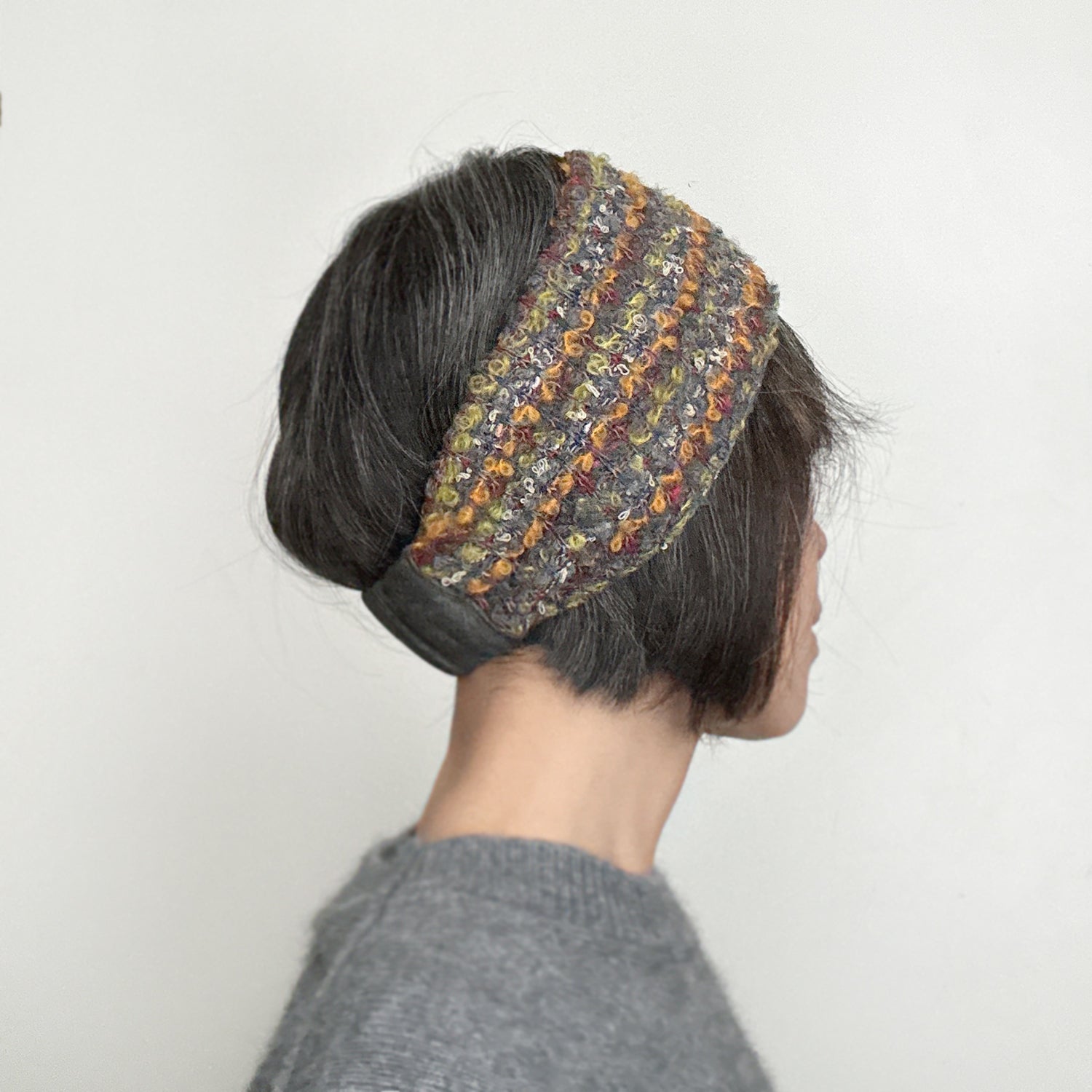 Wool Headband Ear warmer Yellow Gray multi color