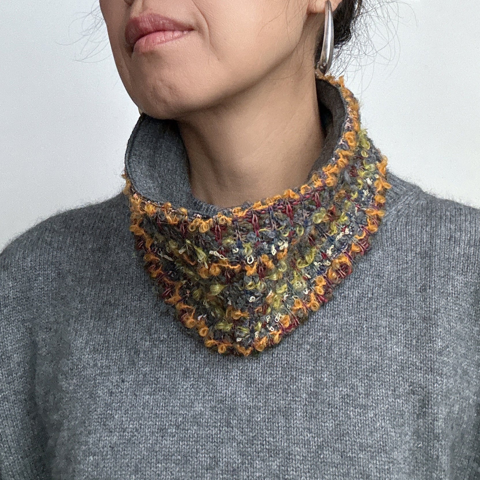 Wool Headband Ear warmer Yellow Gray multi color