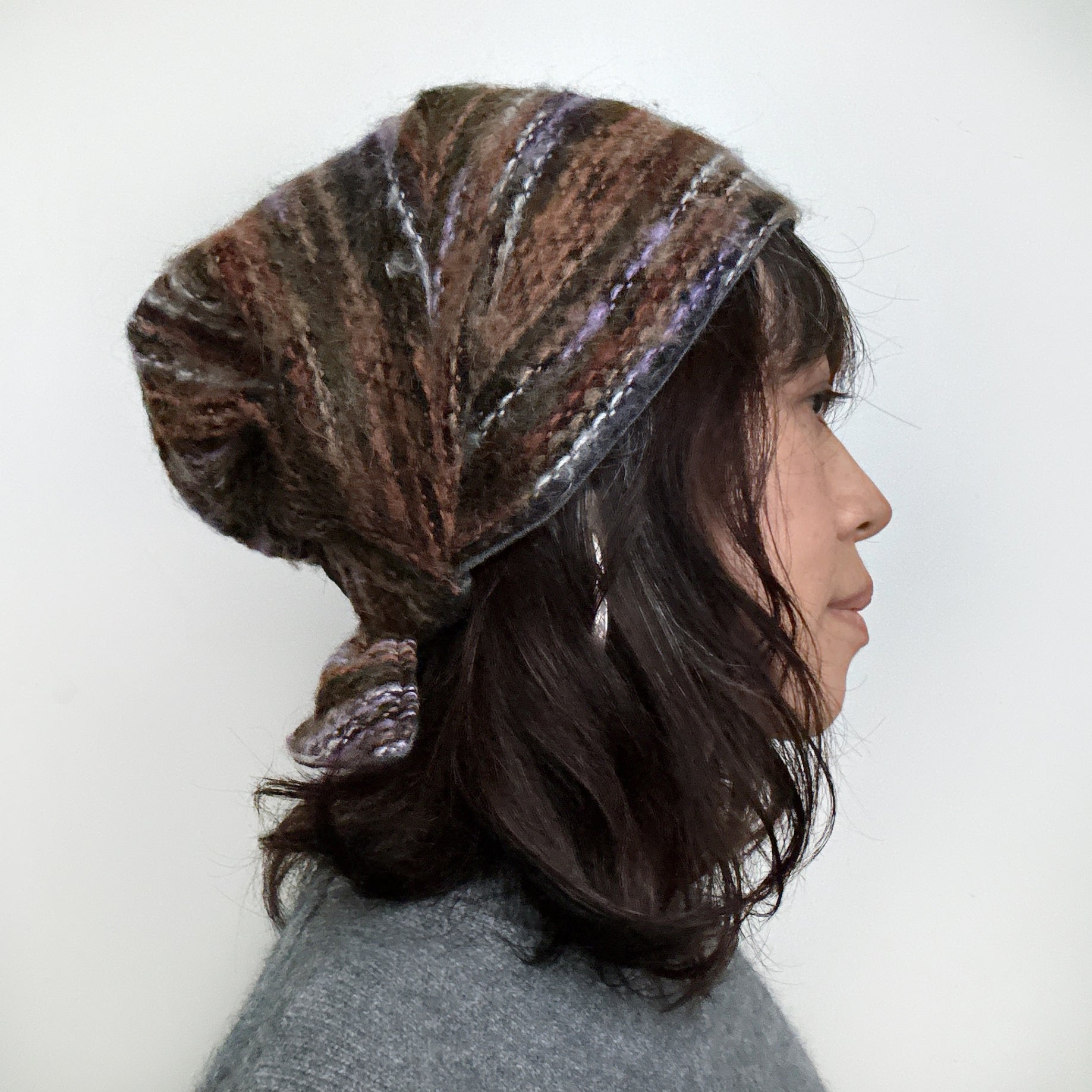 Wool Hat Tie Brown, Purple, white