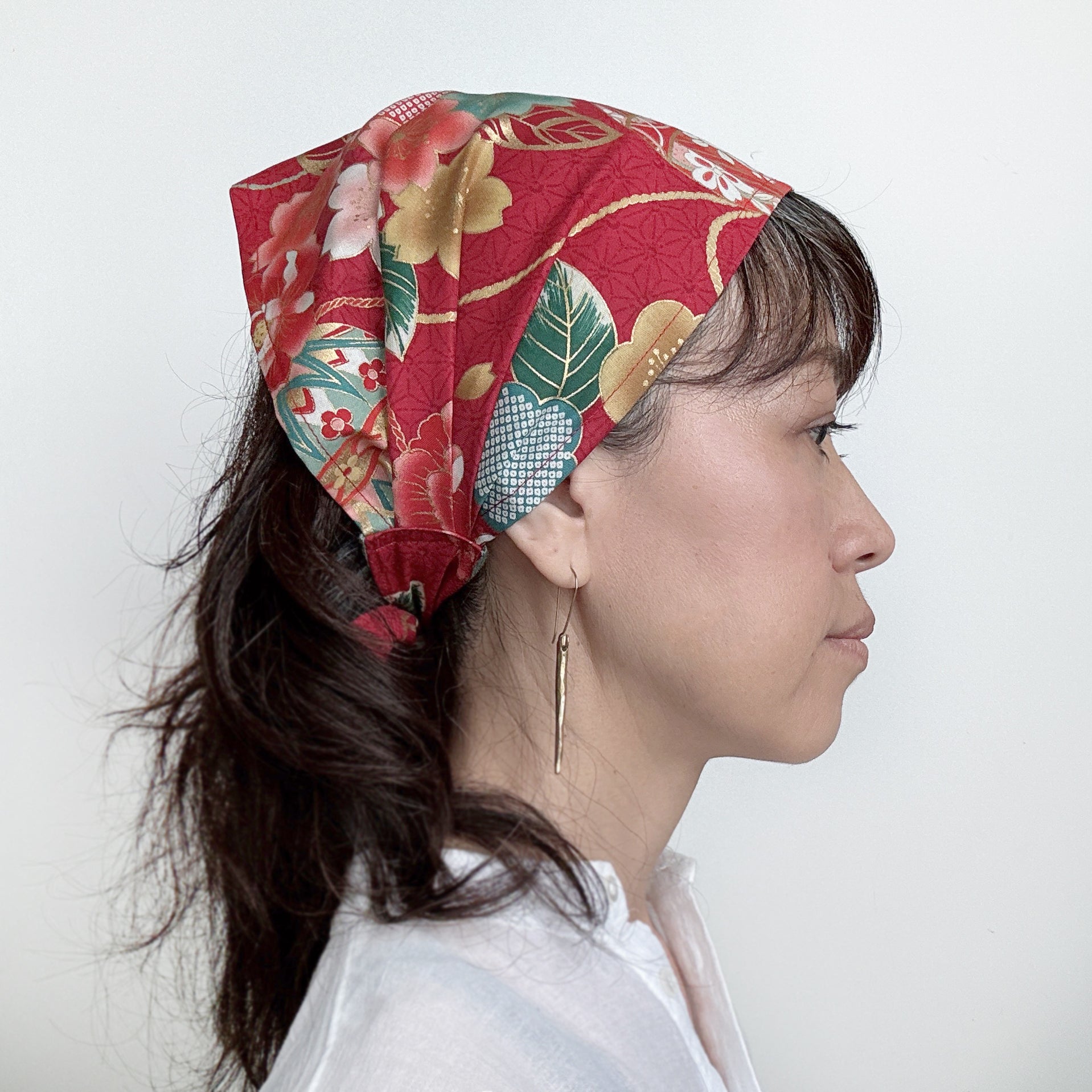 Head scarf Japanese fabric Red Floral