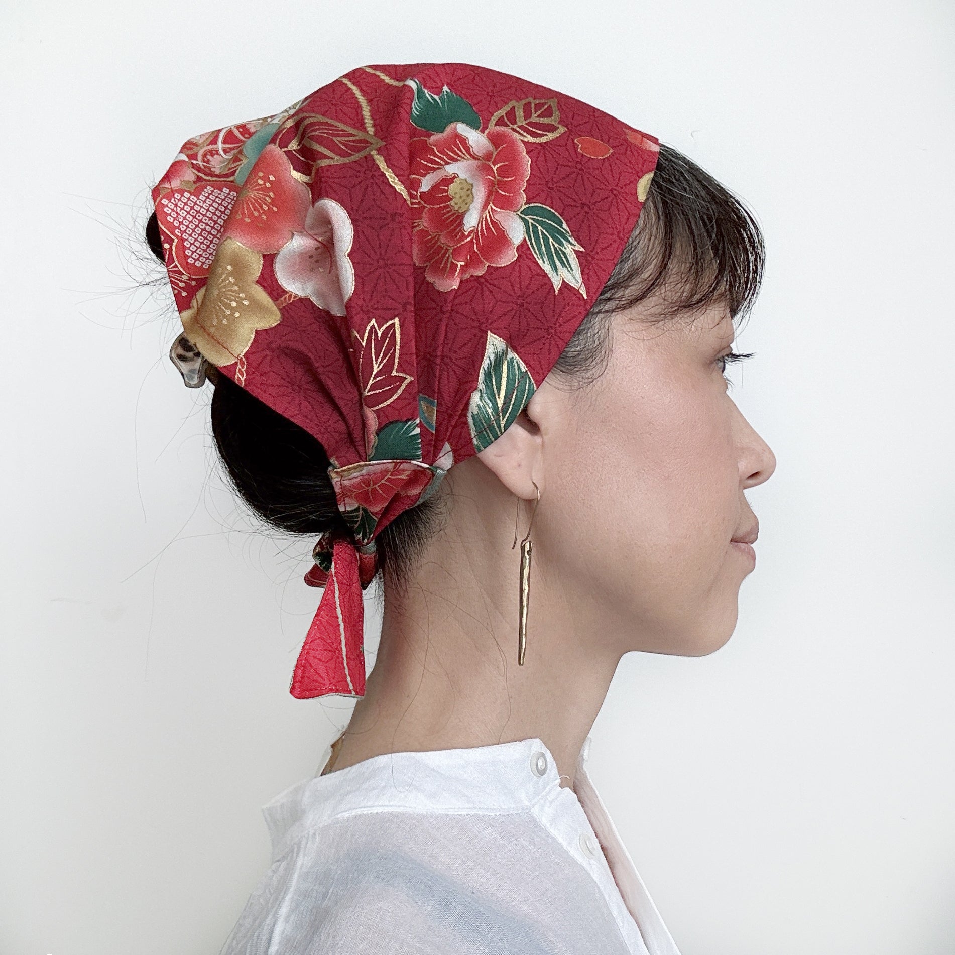 Head scarf Japanese fabric Red Floral