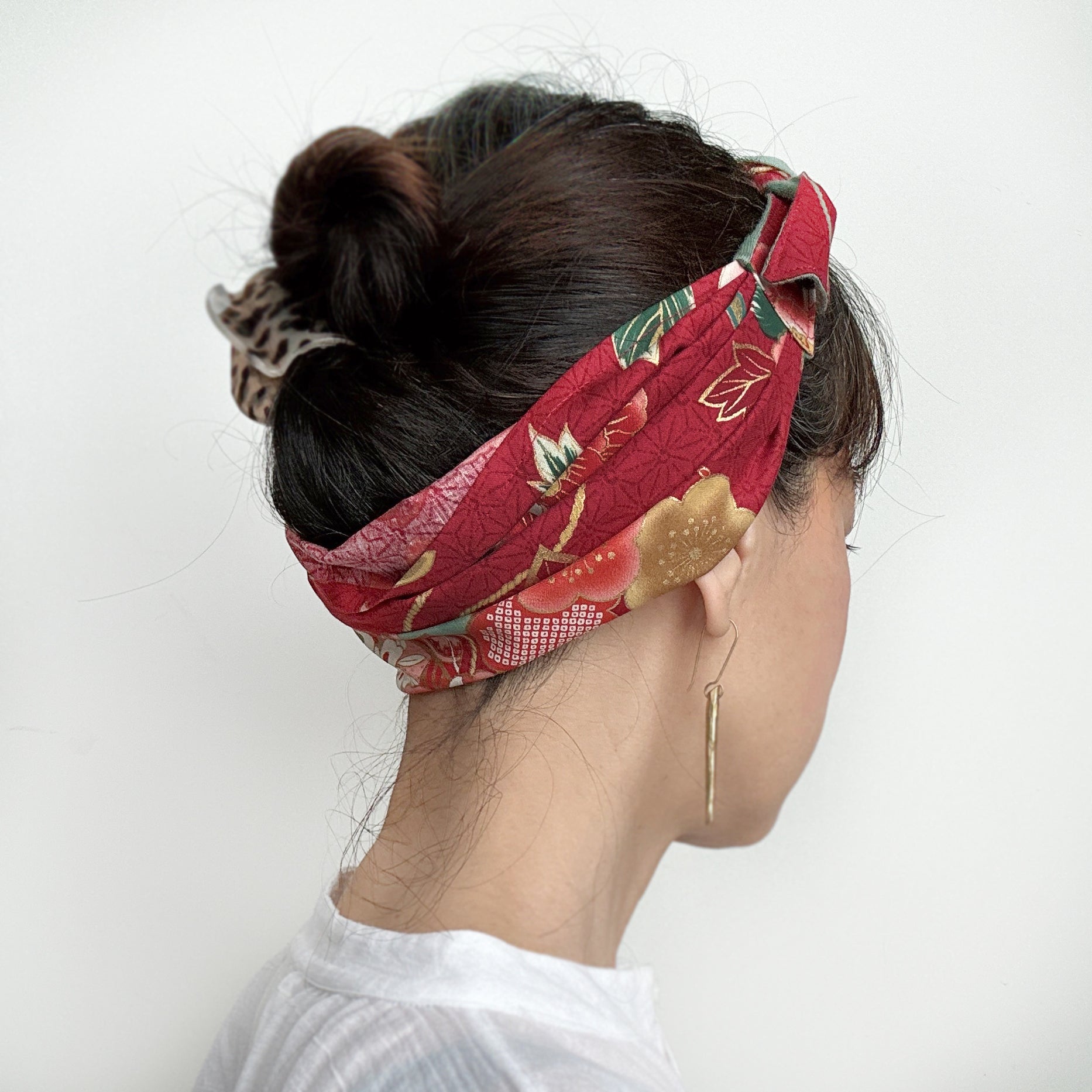 Head scarf Japanese fabric Red Floral