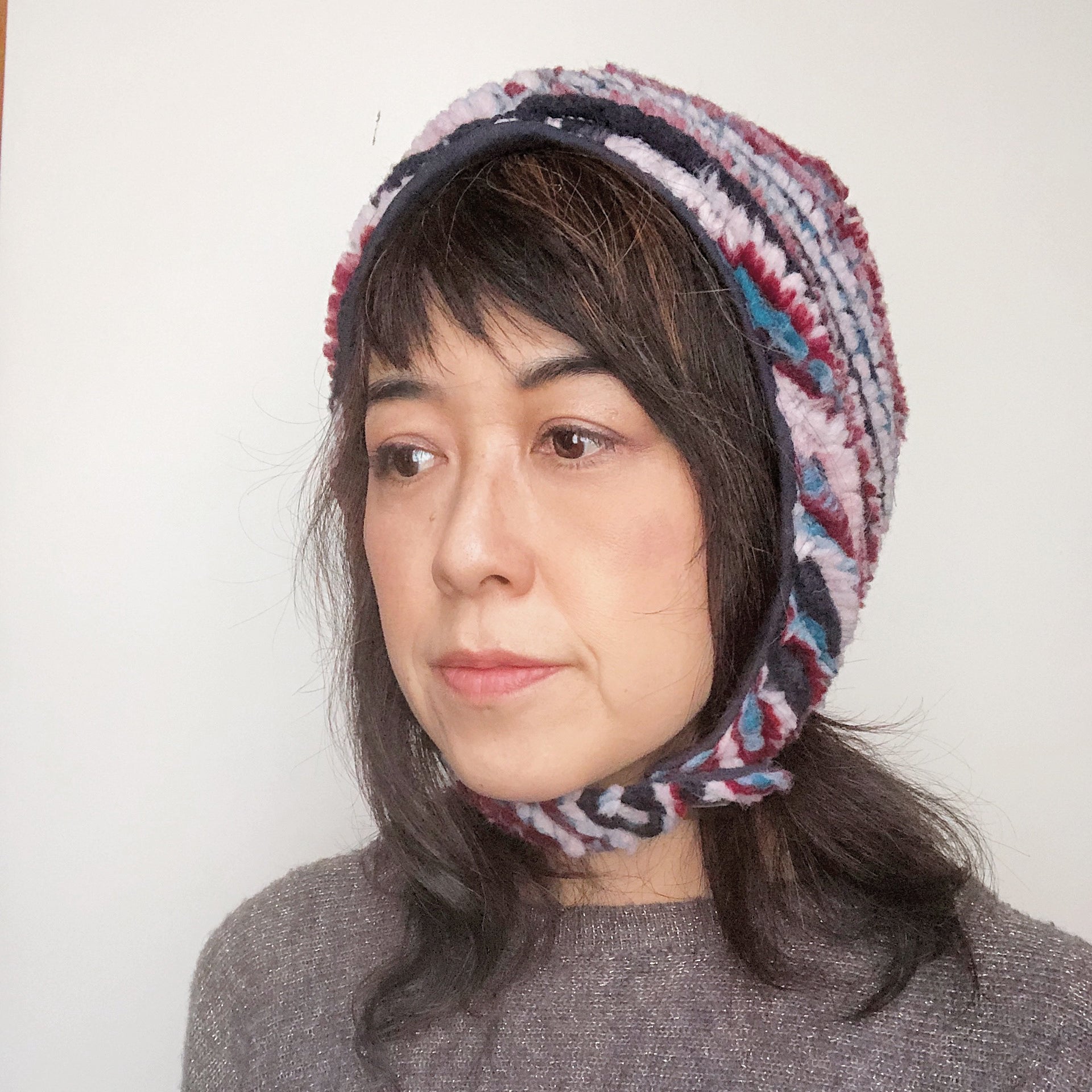 Wool hat Emma Pink Navy stripes Puffy hat