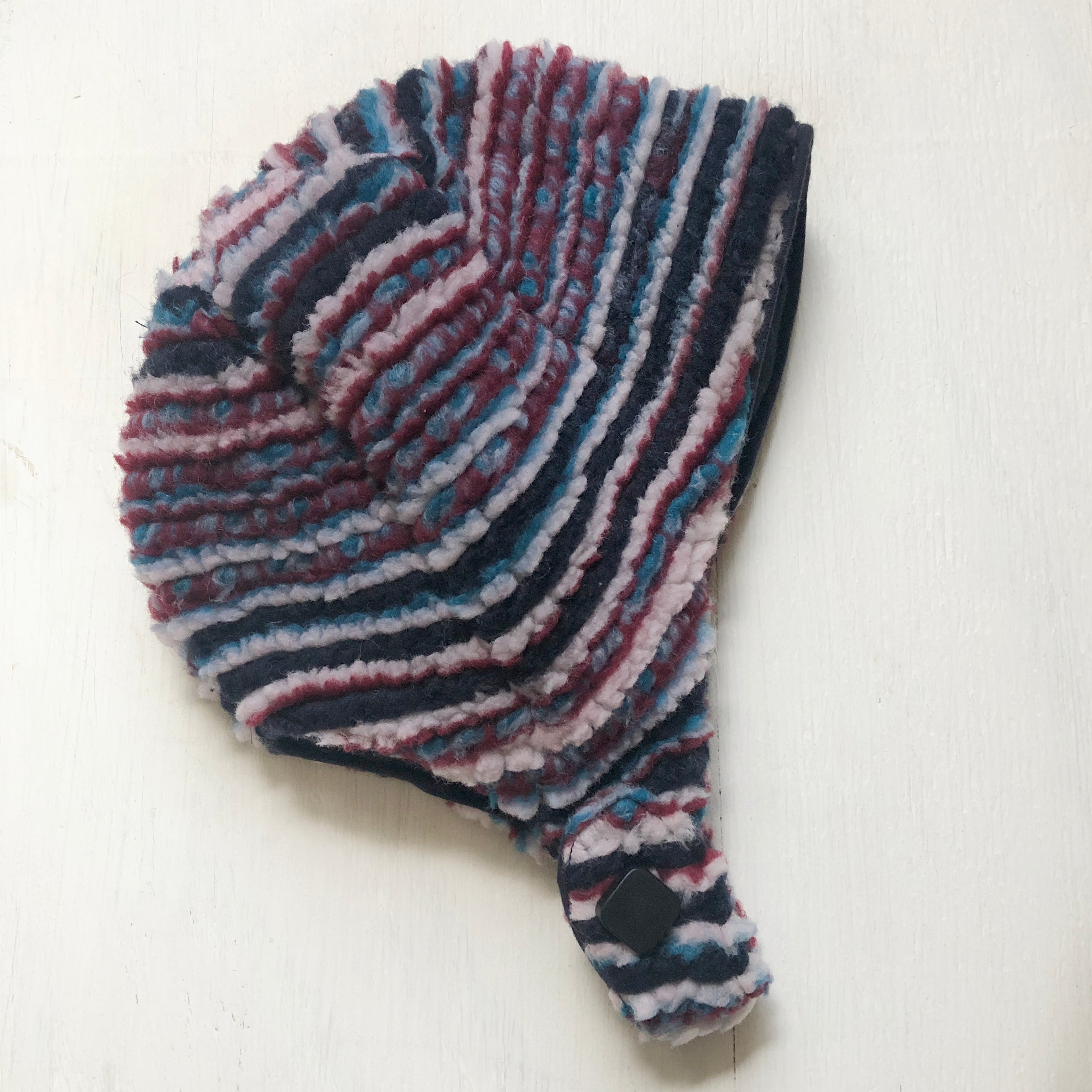 Wool hat Emma Pink Navy stripes Puffy hat