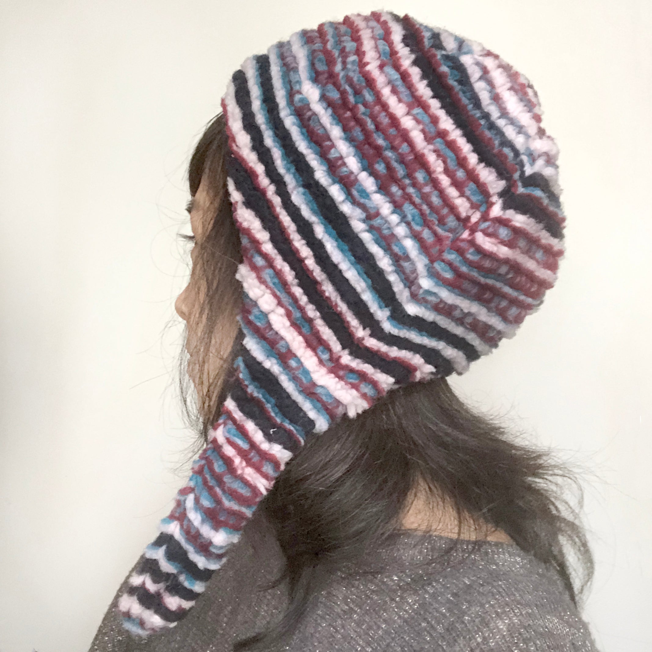 Wool hat Emma Pink Navy stripes Puffy hat