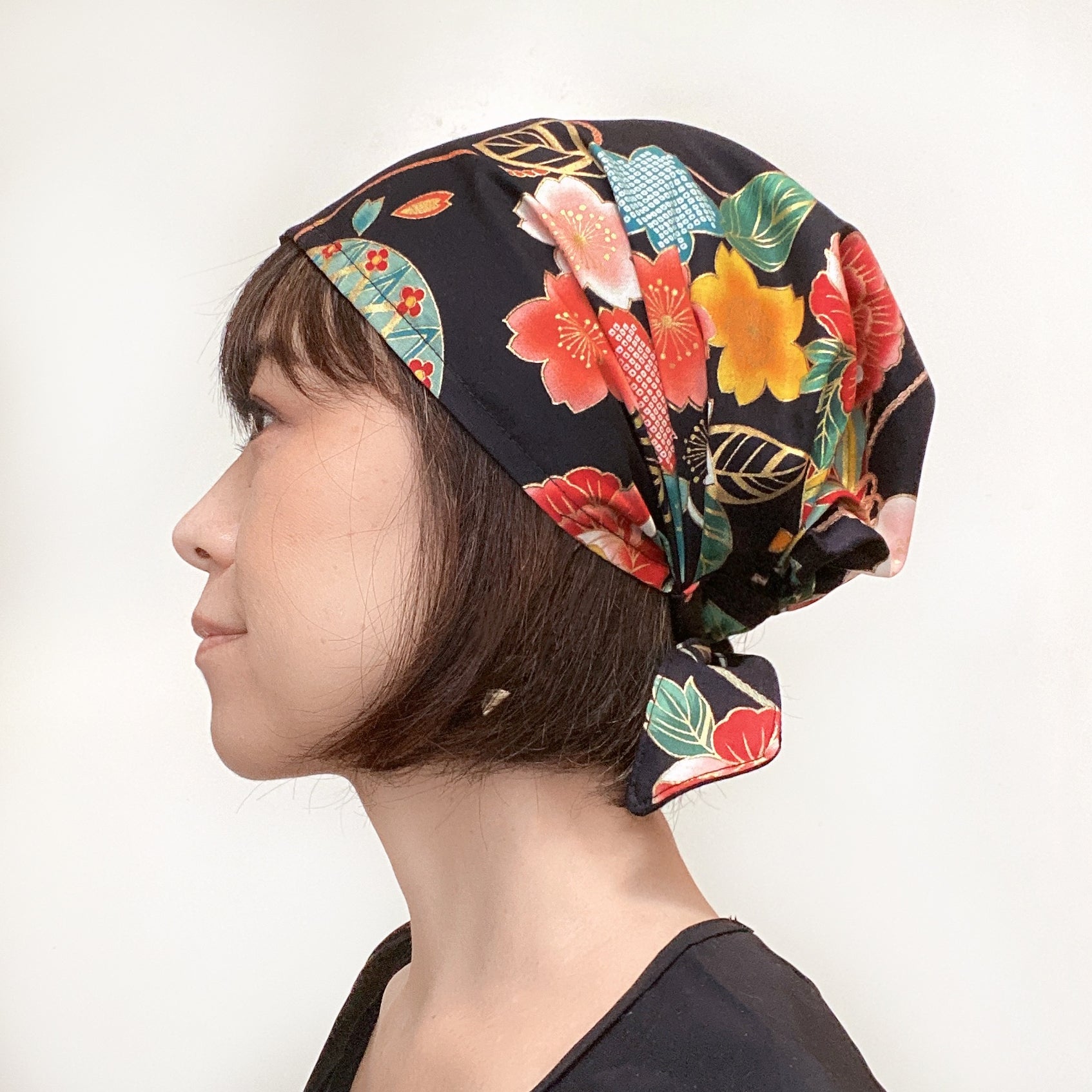 Head Covering Scarf, Japanese Black Flower