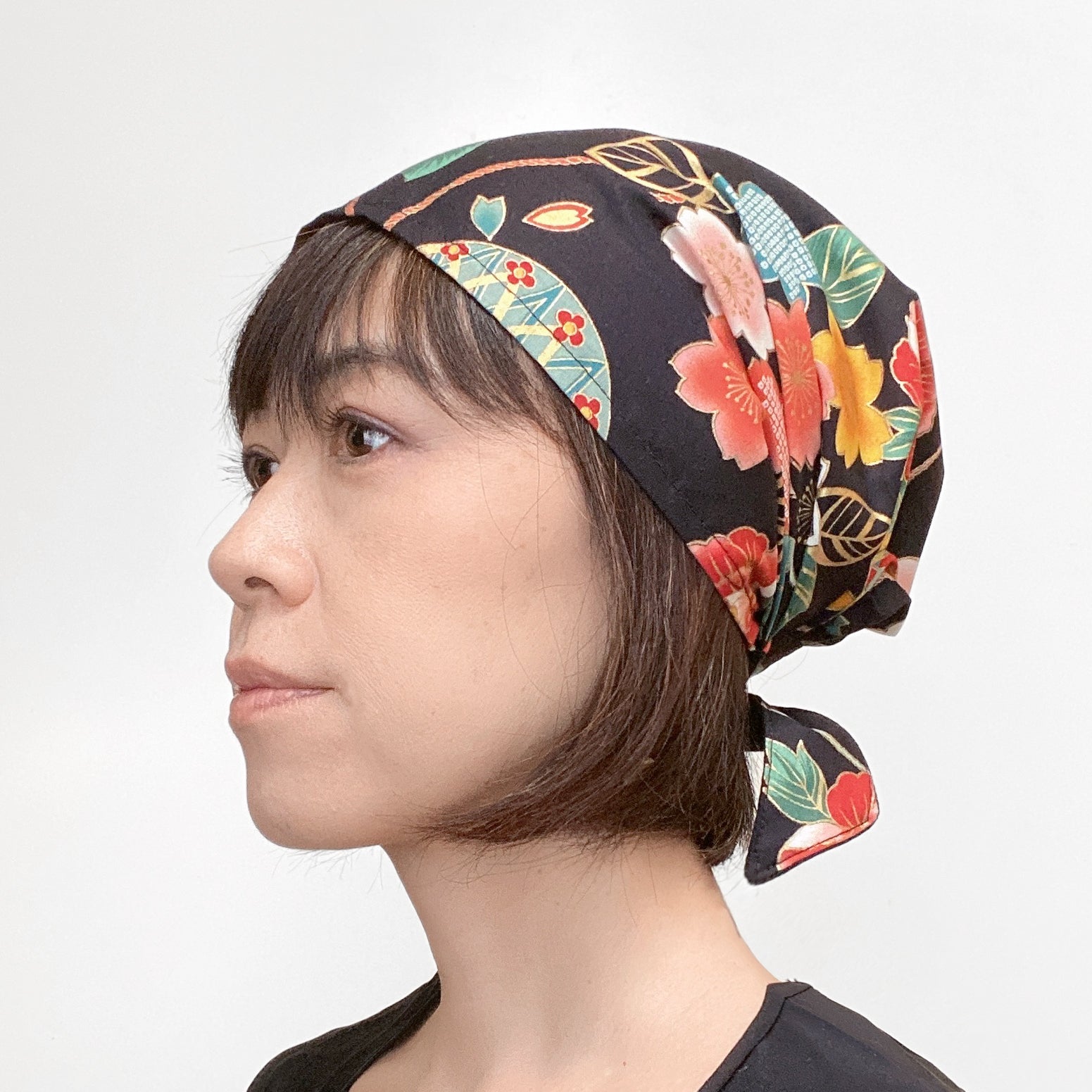 Head Covering Scarf, Japanese Black Flower