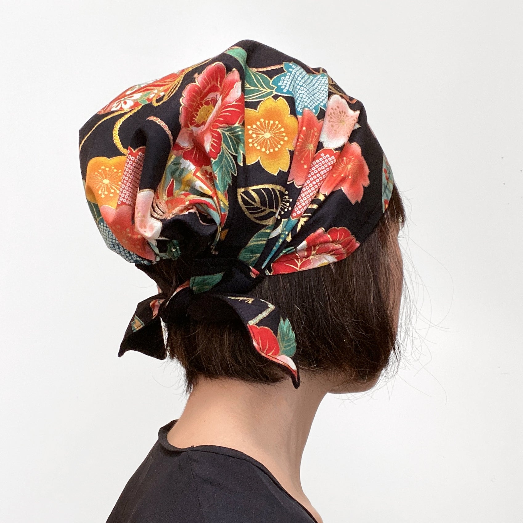 Head Covering Scarf, Japanese Black Flower