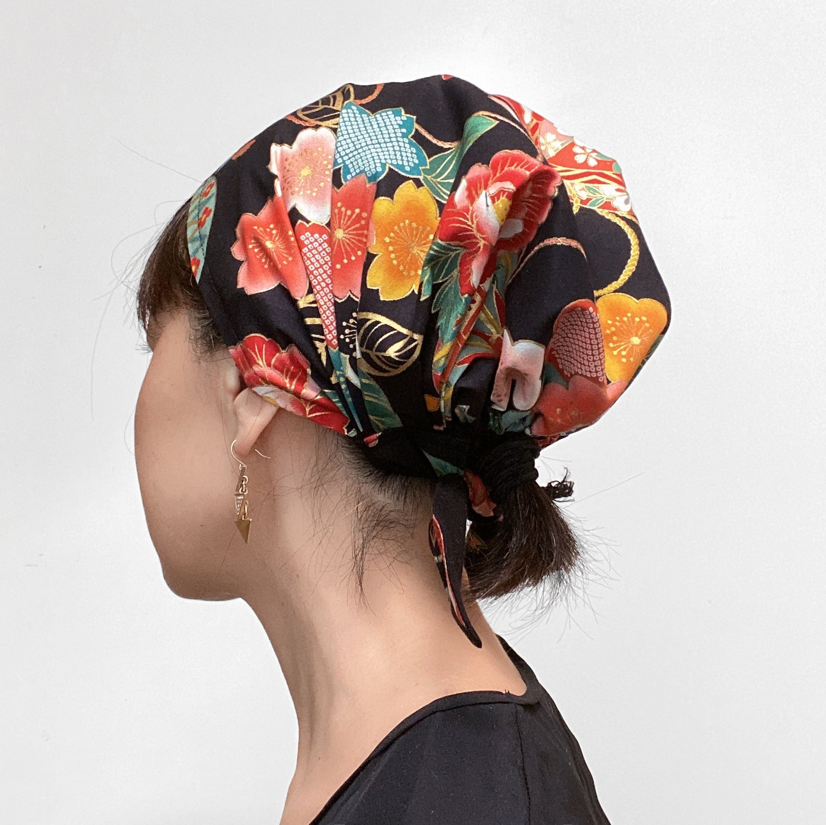 Head Covering Scarf, Japanese Black Flower