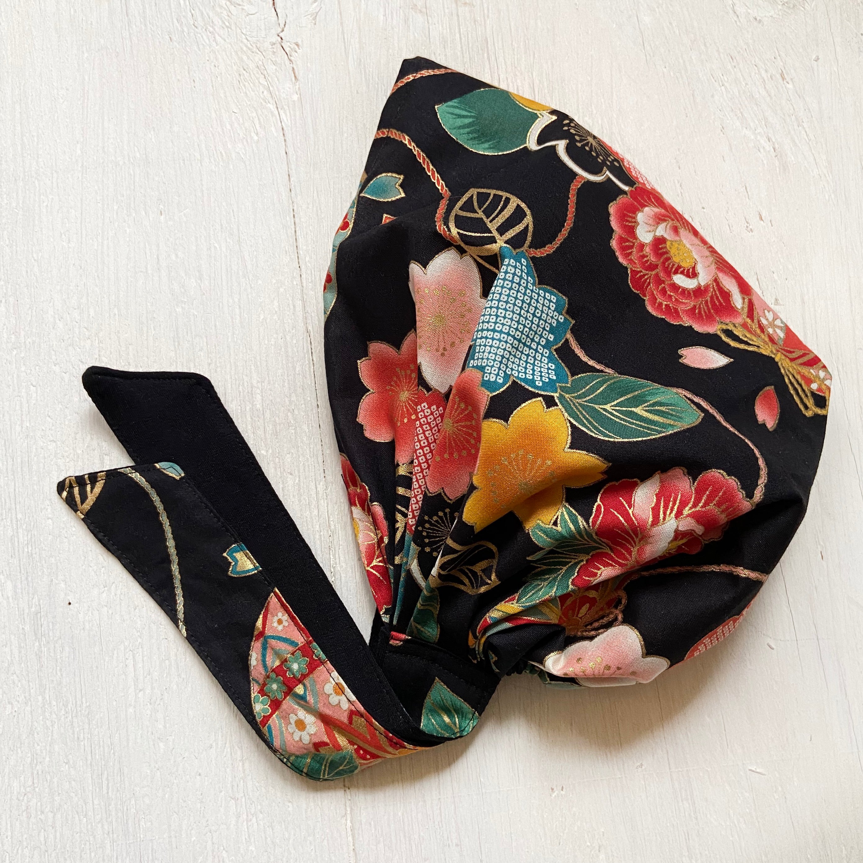 Head Covering Scarf, Japanese Black Flower