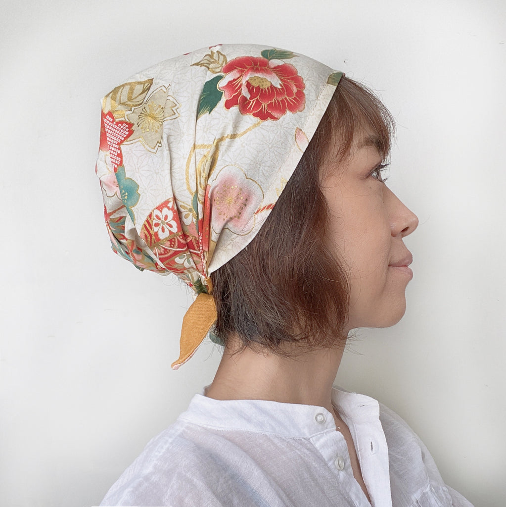 BAREN ケアキャップ SCARF HAT M Flower-Beige BAREN ケアキャップ