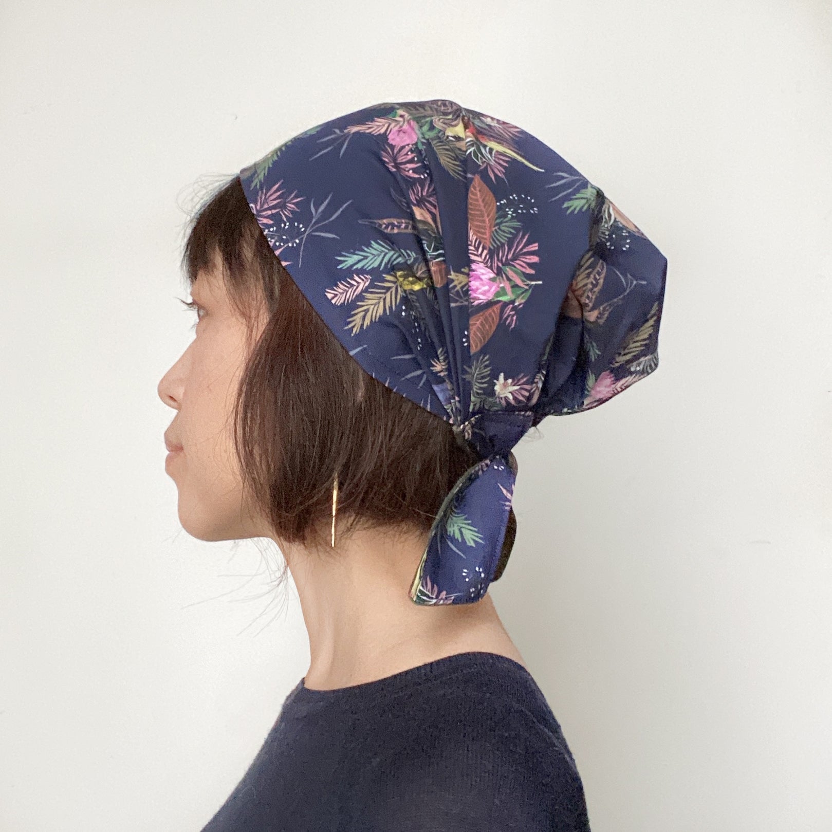 Head Covering Scarf Navy Birds - Cotton +