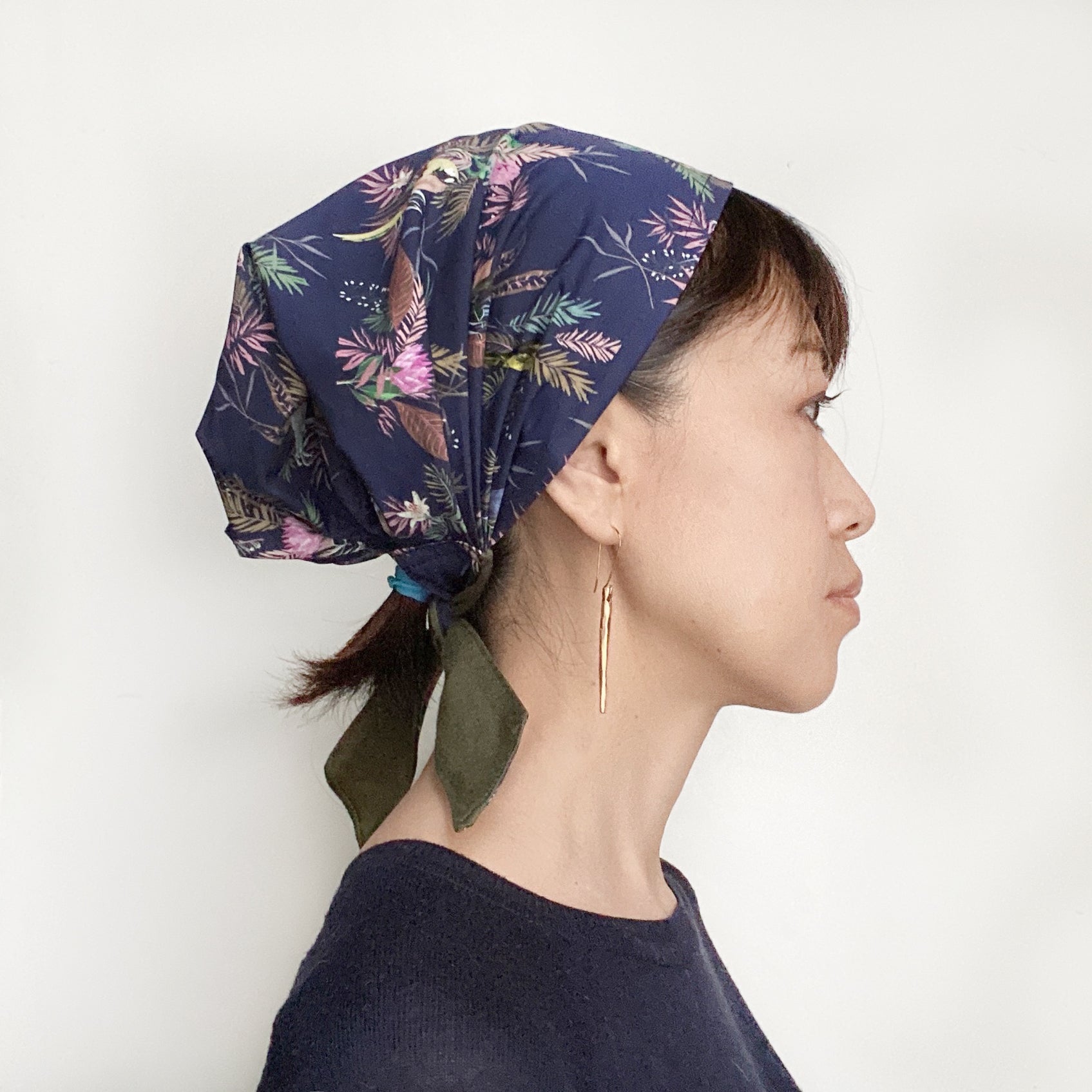 Head Covering Scarf Navy Birds - Cotton +
