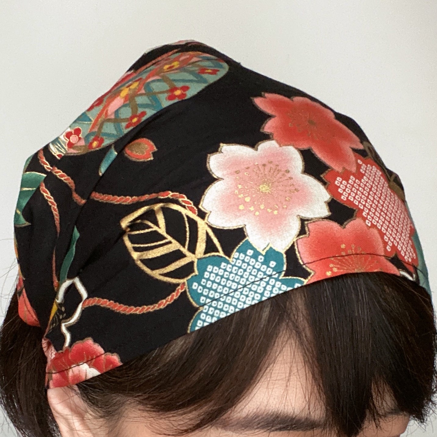 Head scarf Japanese fabric Black Floral