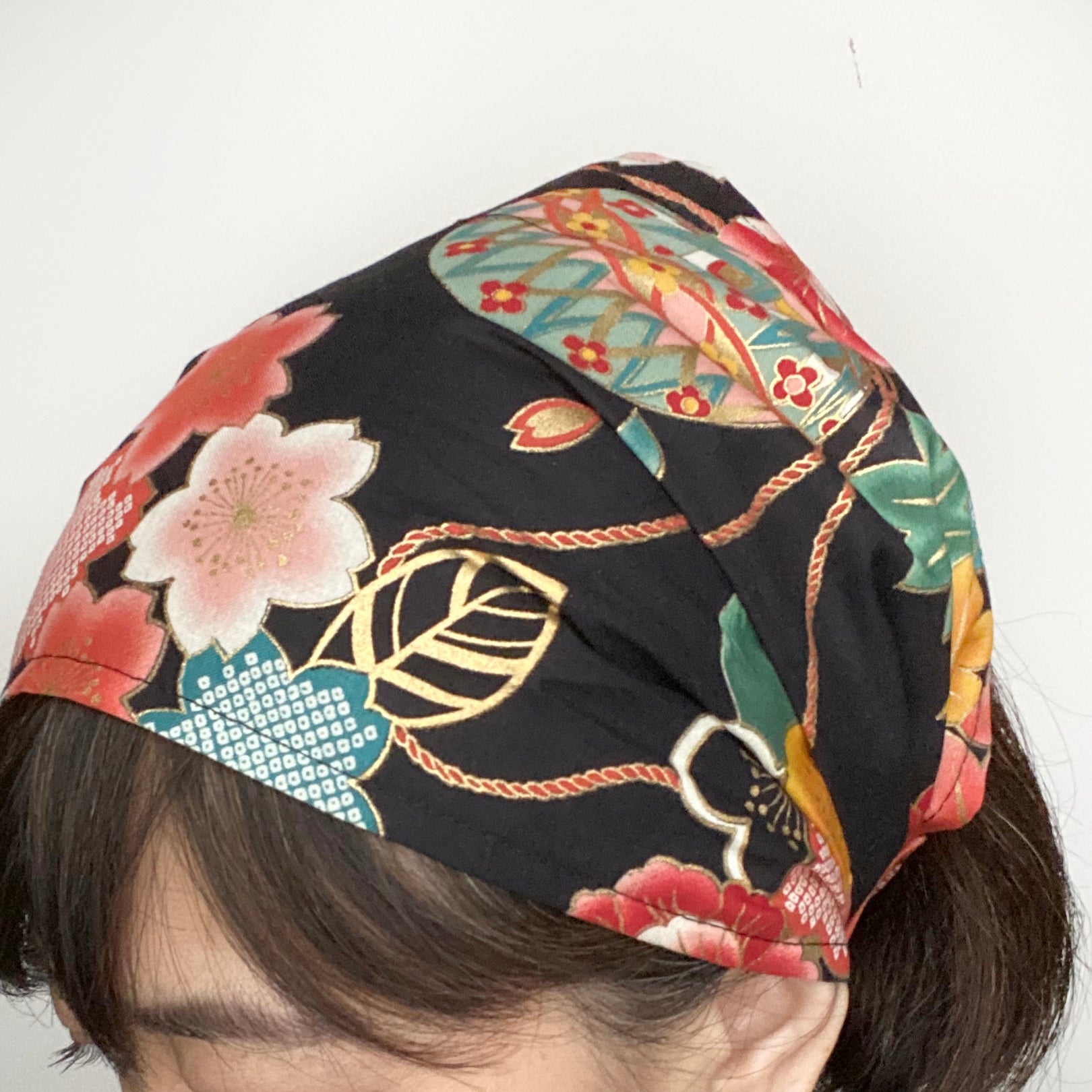 Head scarf Japanese fabric Black Floral