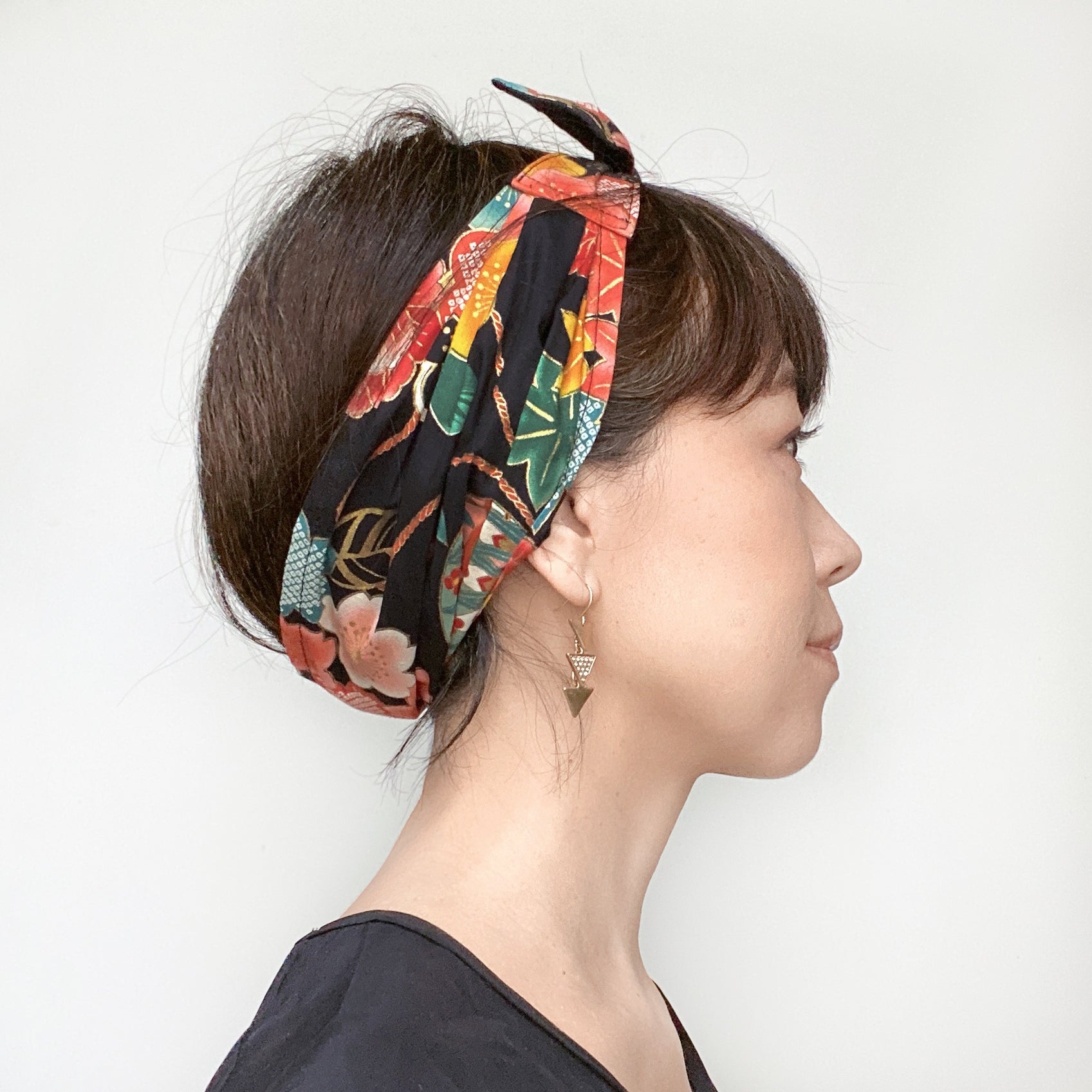 Head scarf Japanese fabric Black Floral