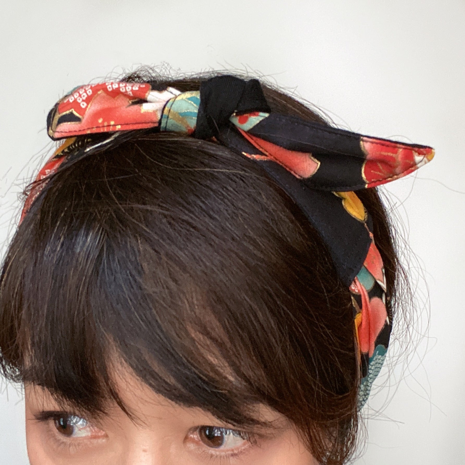 Head scarf Japanese fabric Black Floral