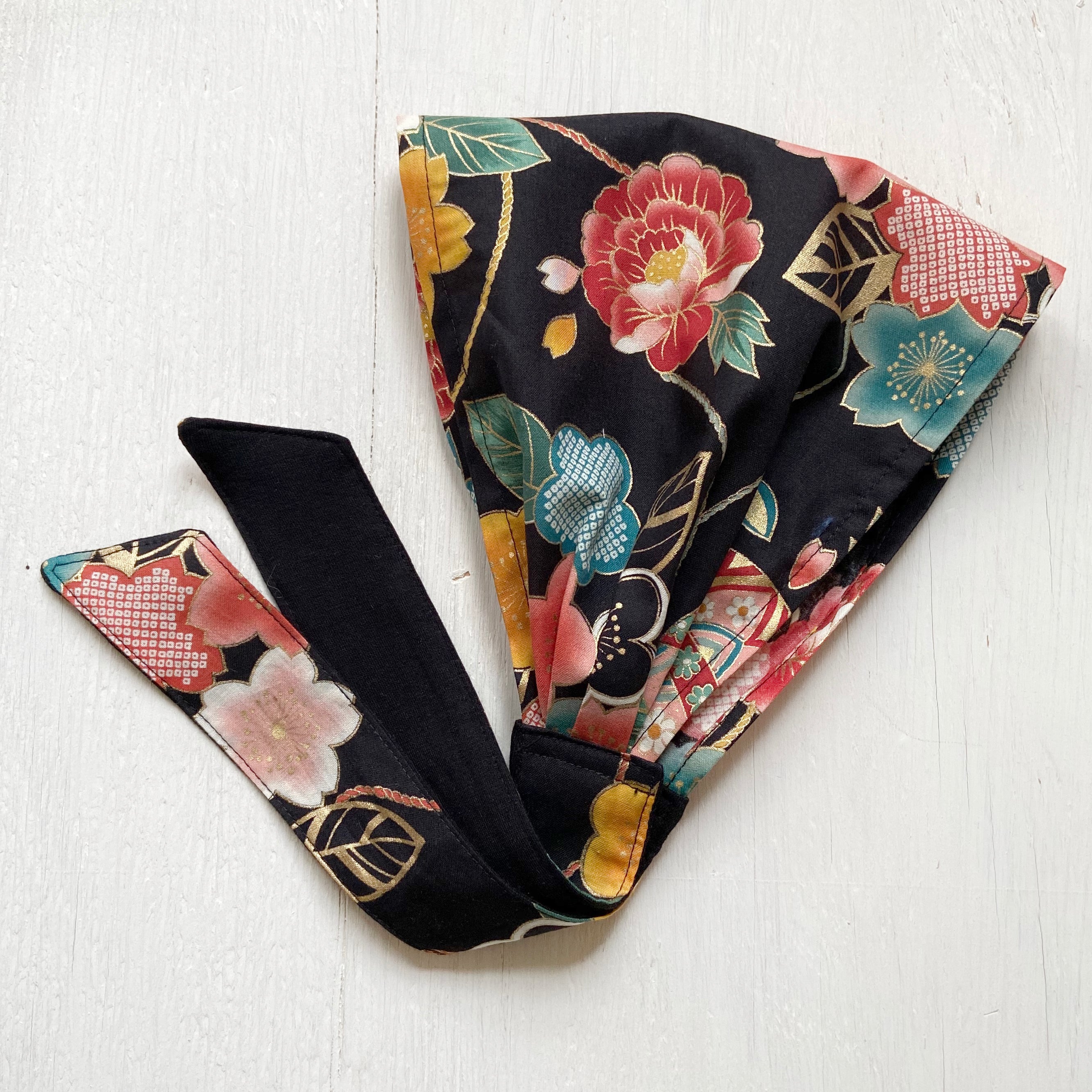 Head scarf Japanese fabric Black Floral