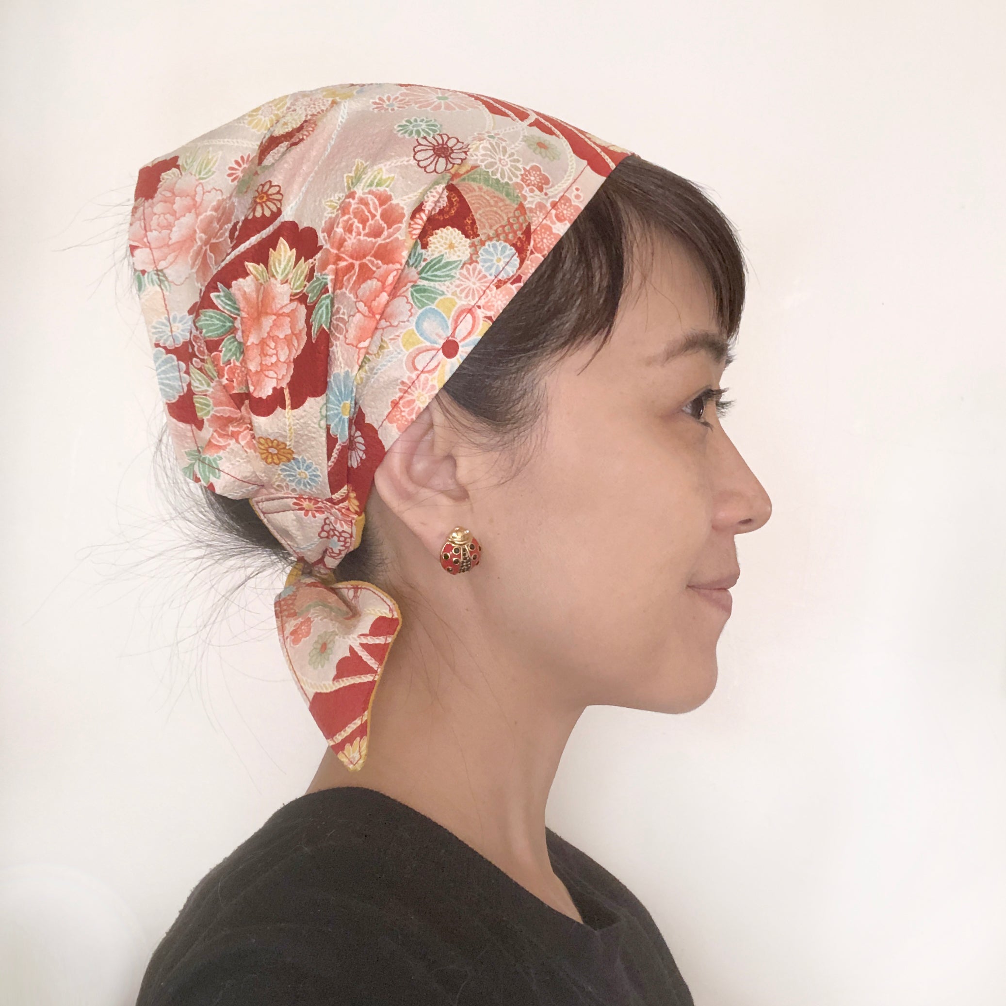 Japanese fabric head scarf, Red Pink