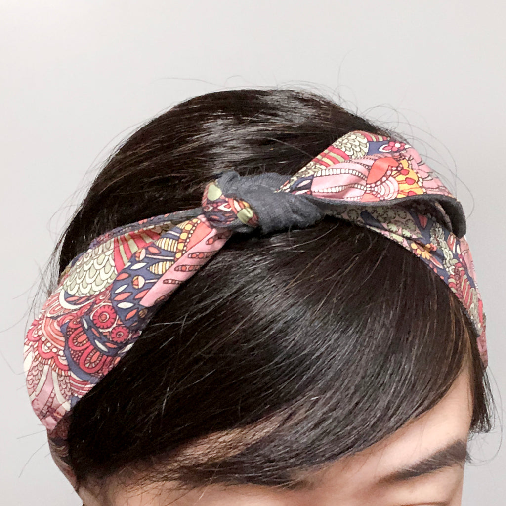 Head scarf Pink Floral print - Head wrap