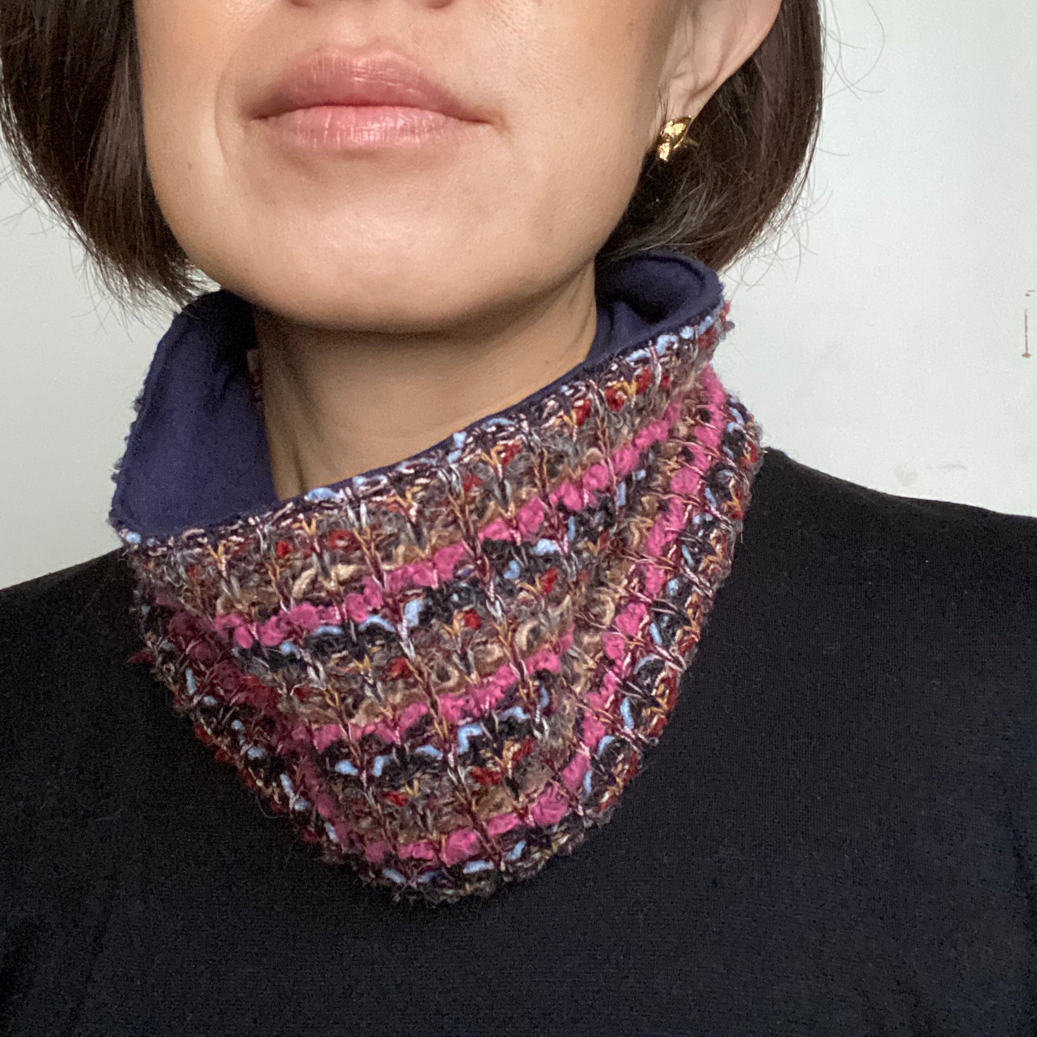 Wool Headband Ear warmer Pink Navy striped