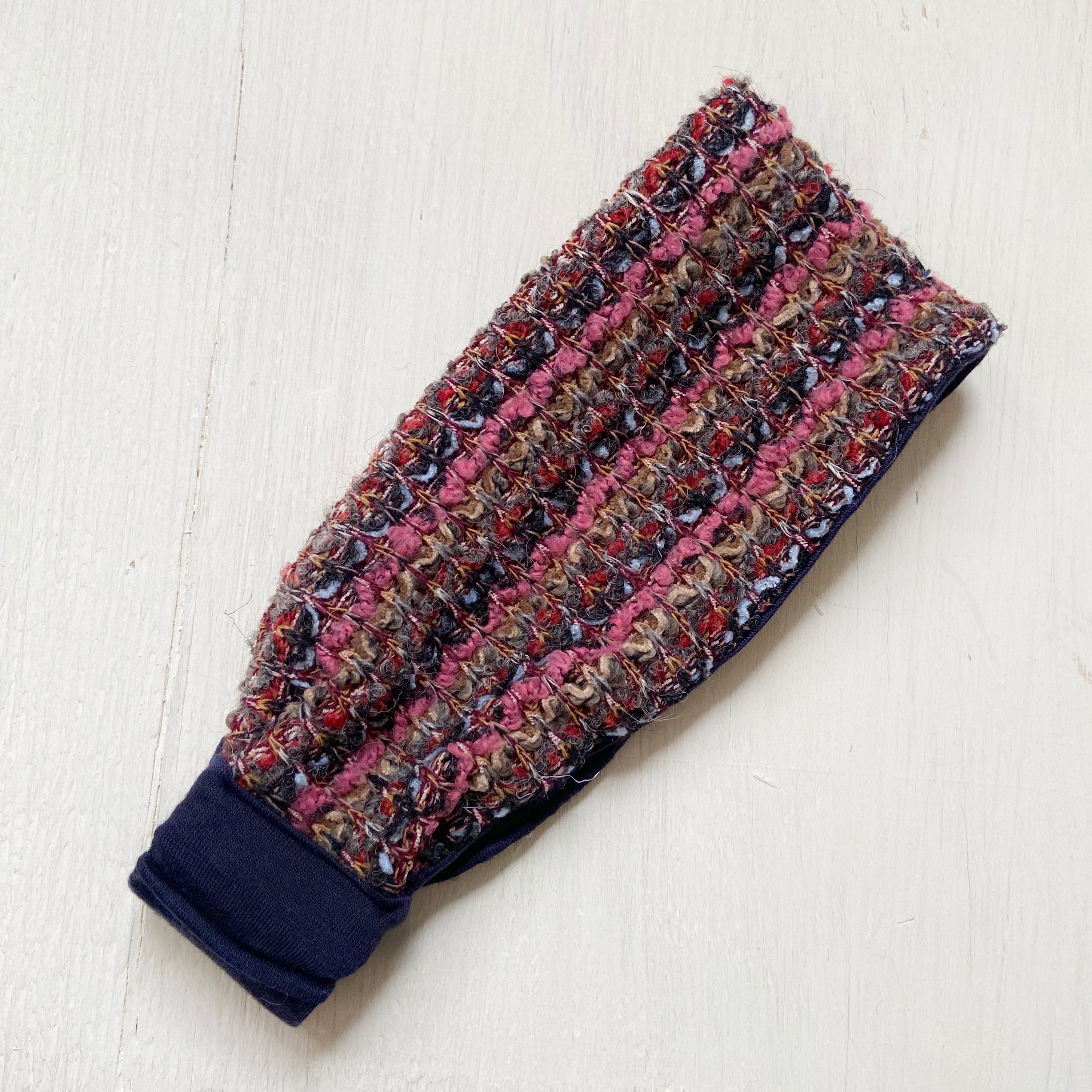 Wool Headband Ear warmer Pink Navy striped