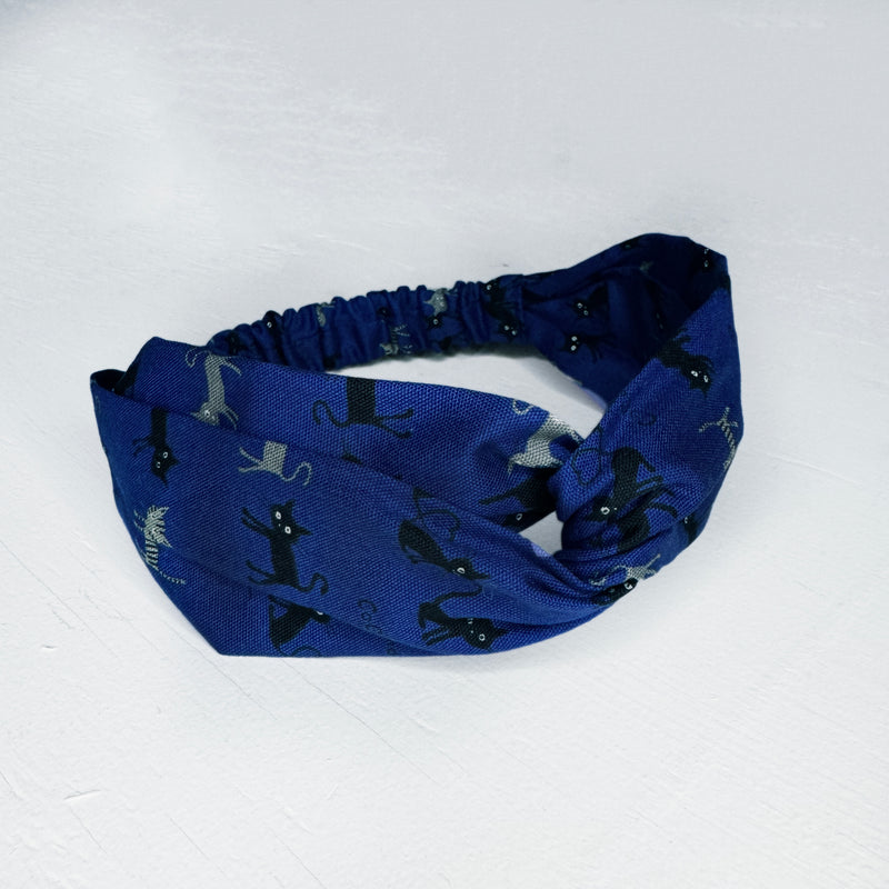 Headband Twisted  Cats on Blue