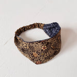 Reversible Headband: Brown Silk vintage kimono, cotton Navy print