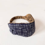 Reversible Headband: Brown Silk vintage kimono, cotton Navy print