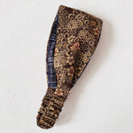 Reversible Headband: Brown Silk vintage kimono, cotton Navy print