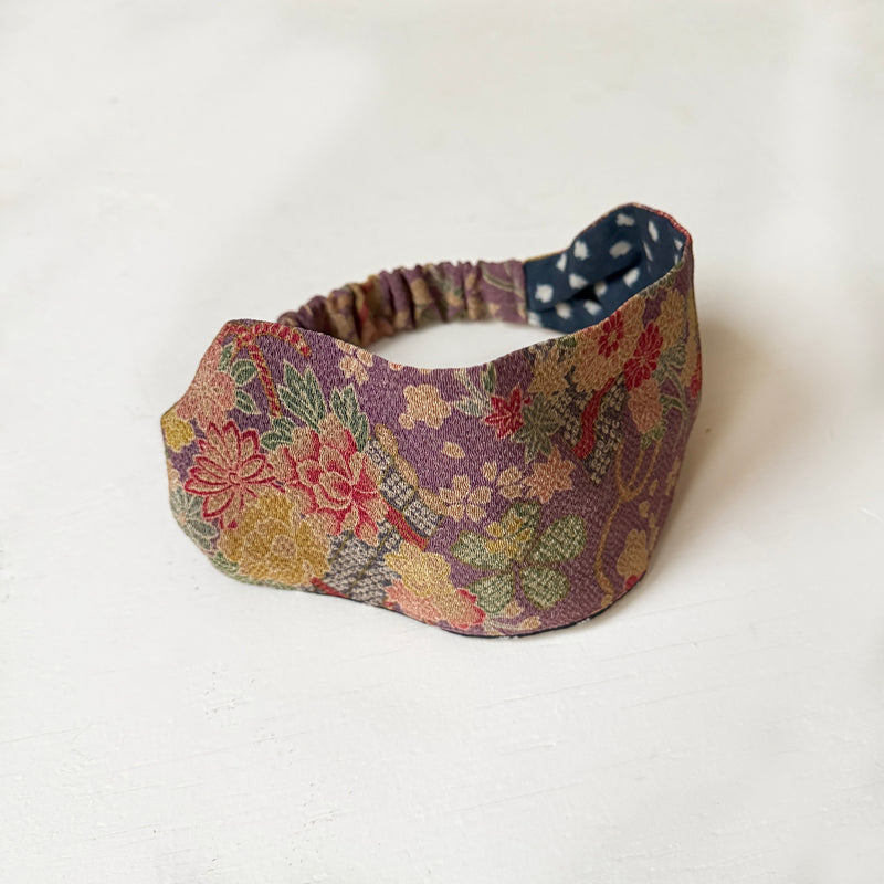 Reversible Japanese fabric headband: Dusty purple, Gold, Floral